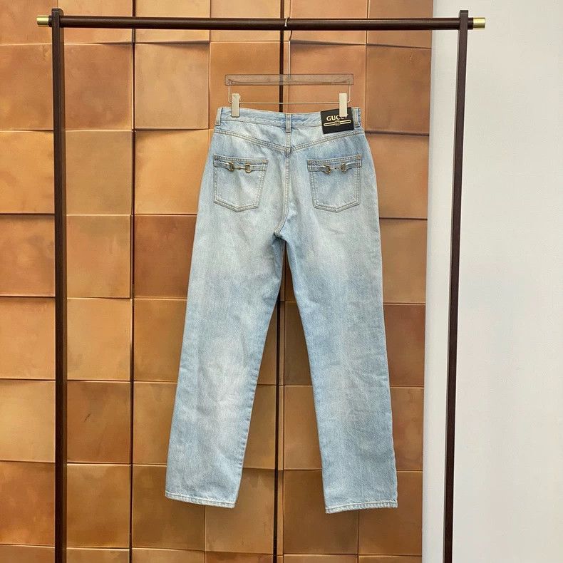 Gucci Gucci Washed blue leather brand letter logo horse buckle je Size 28" / US 6 / IT 42 - 2 Thumbnail