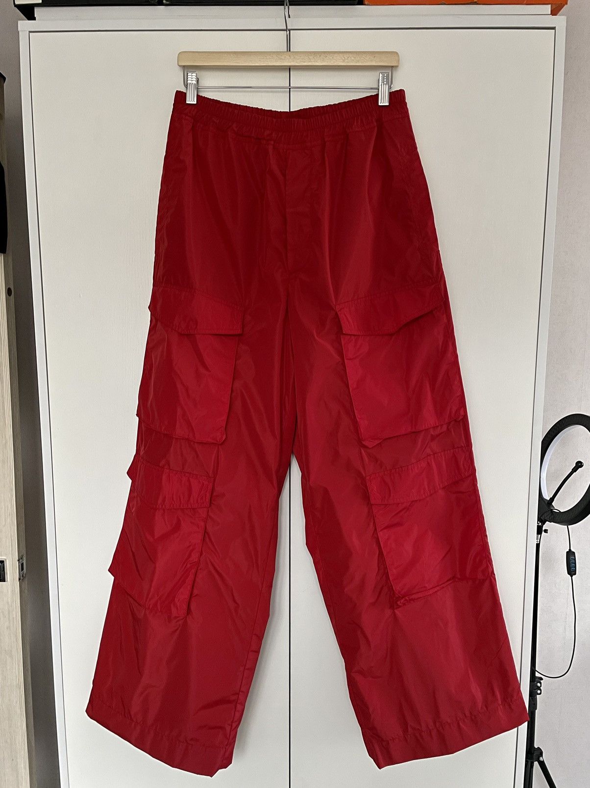 image of Dries Van Noten Red Wide Leg Nylon Cargo Pant Trousers Sizel, Men's (Size 34)
