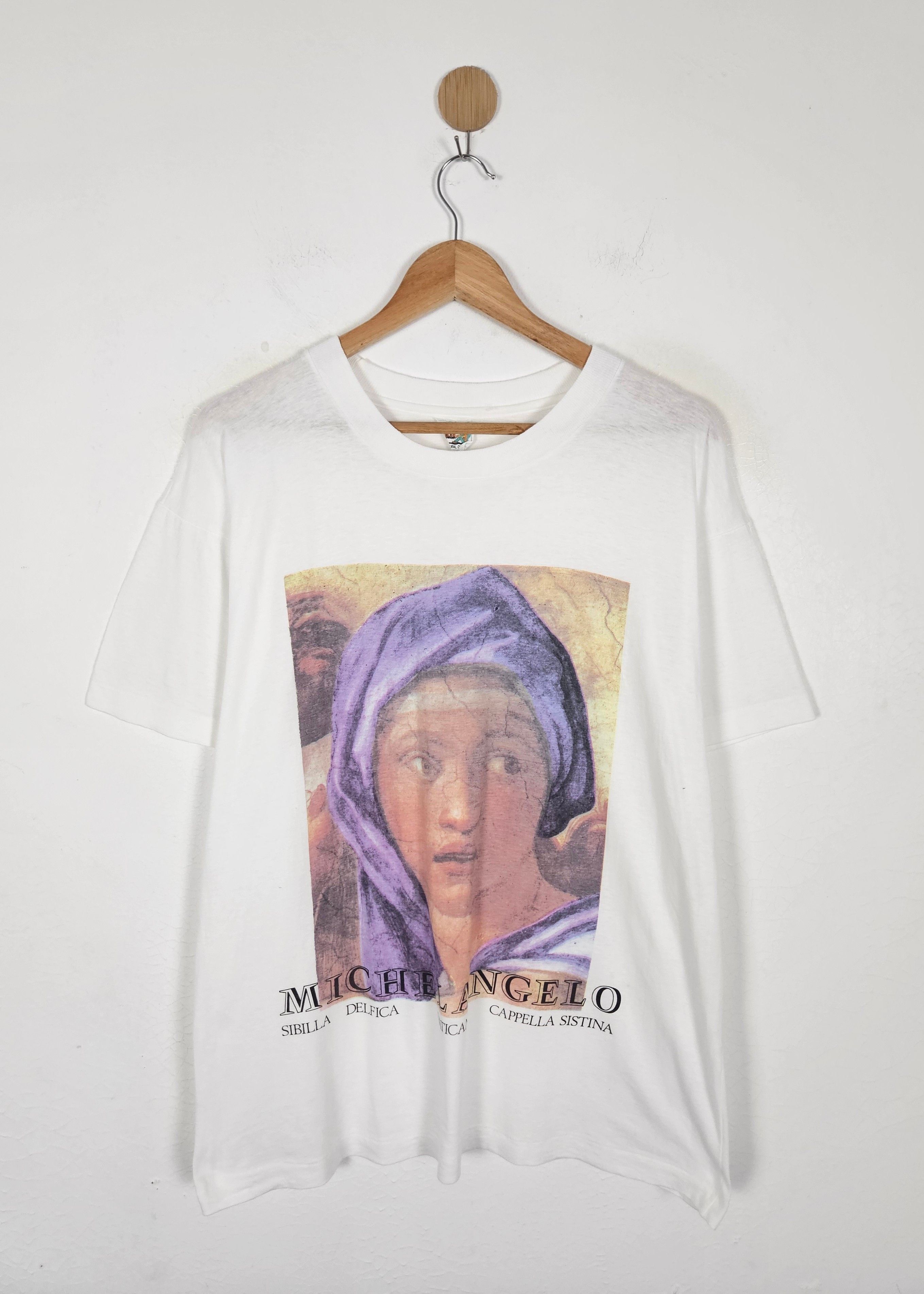 Vintage 90s Michelangelo art white graphic t shirt