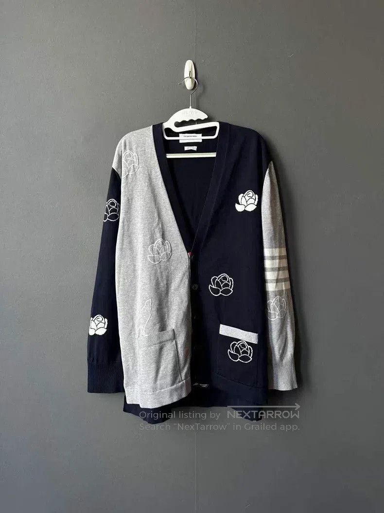 Thom Browne Thom Browne Lotus Embroidered Colorblock Cardigan Size US XL / EU 56 / 4 - 1 Thumbnail