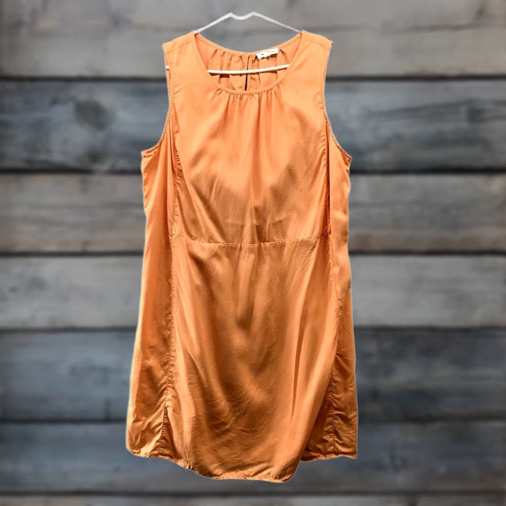 Vintage Beach Lunch Lounge Sundress XXL Orange Lyocell Knee Length Sleeveless Round Neck Bohemian Shift Dress Womens Size XXL / US 16-18 / IT 52-54 - 1 Thumbnail