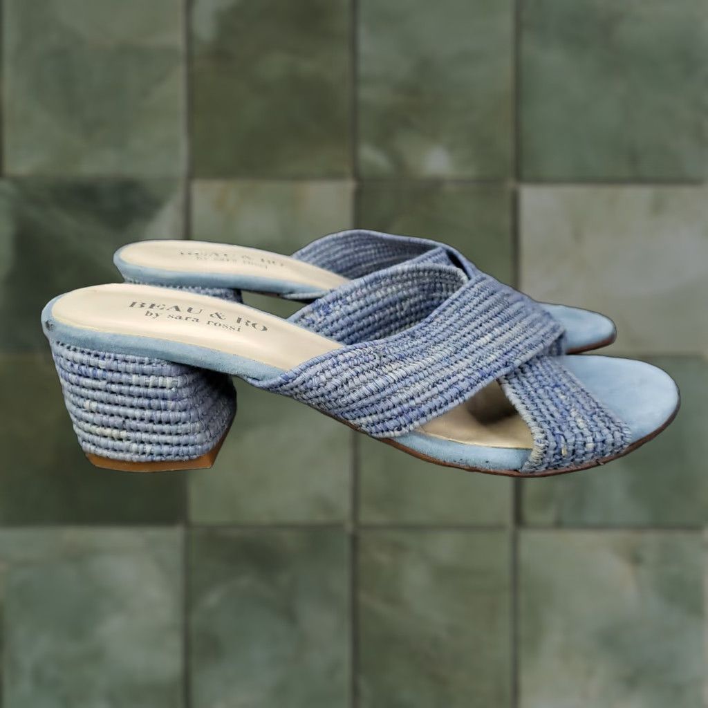 Olukai Beau & Ro By Sara Rossi Womens Blue Sandals Size 8.5 US 39 Slip On Leather Flat Sandal Womens Size US 9 / IT 39 - 1 Thumbnail