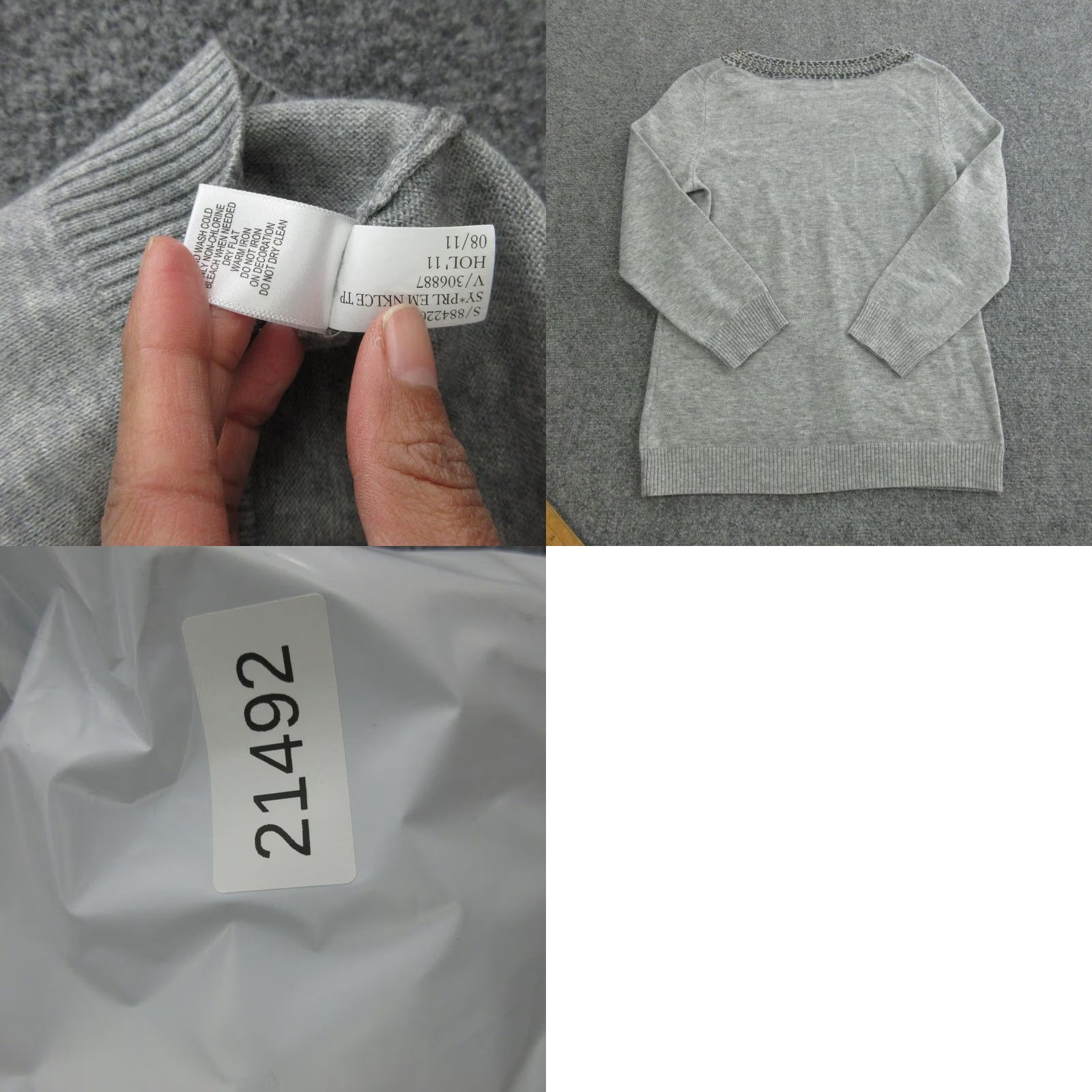 Banana Republic Banana Republic Sweater Womens Medium Gray Beaded Neck Wool Blend Knit Pullover Size M / US 6-8 / IT 42-44 - 8 Thumbnail