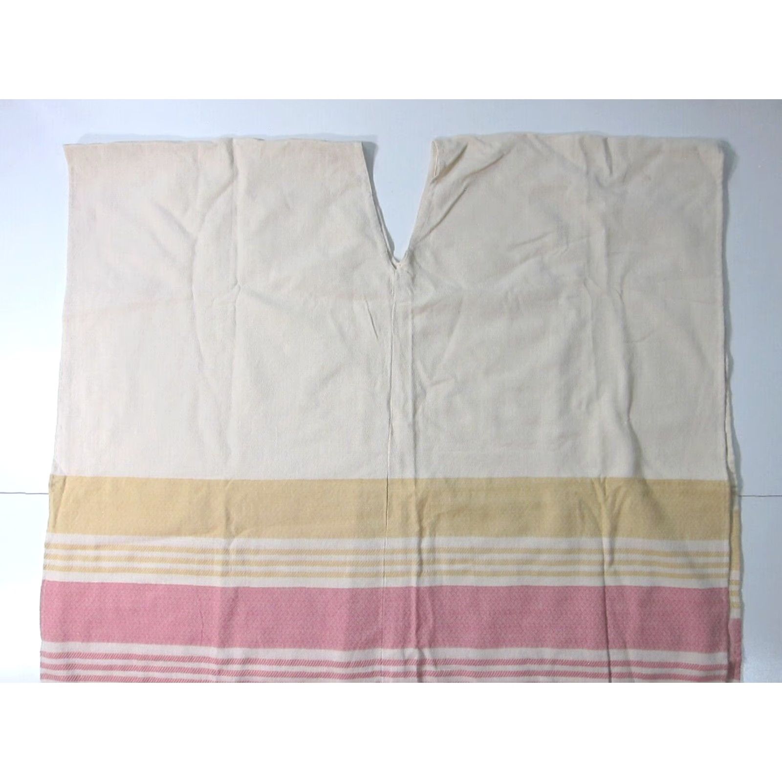 Pinko Tribe Alive Cotton Ivory Pink Yellow Stripe Beach Towel Sarong Poncho Shawl OS Shirt Womens 100% Cotton 35" X 37" Multicolor Stripe 80s 90s Beach Size ONE SIZE - 4 Thumbnail