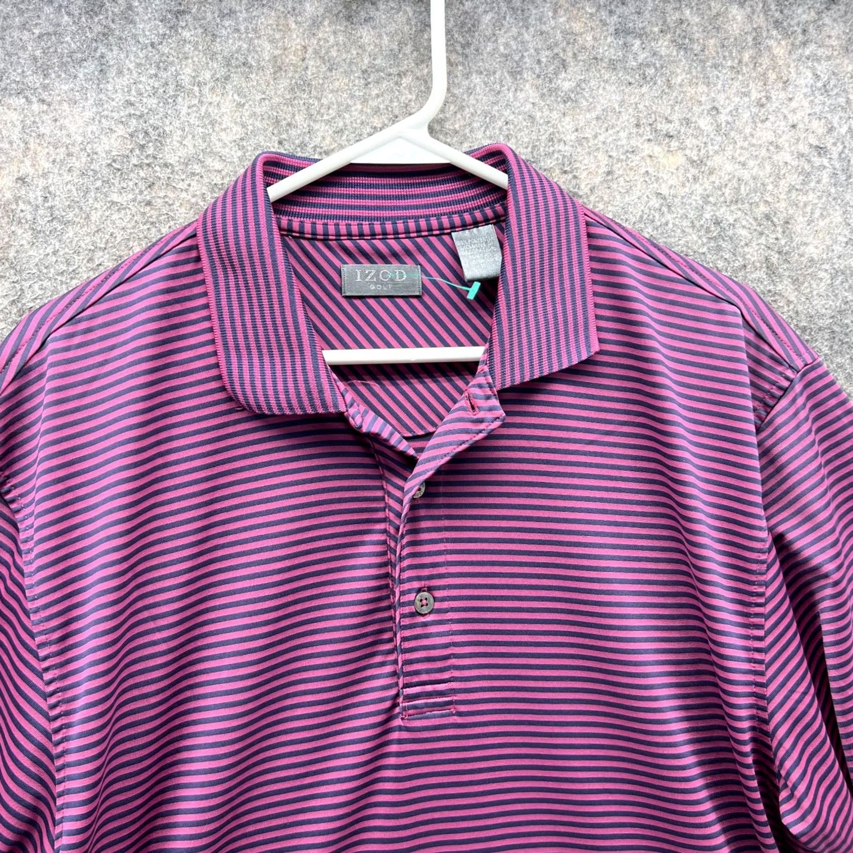 Izod Izod Polo Shirt Men Large Adult Purple Blue Striped Golf Casual Preppy Button Collar Short Sleeve Size US L / EU 52-54 / 3 - 4 Thumbnail