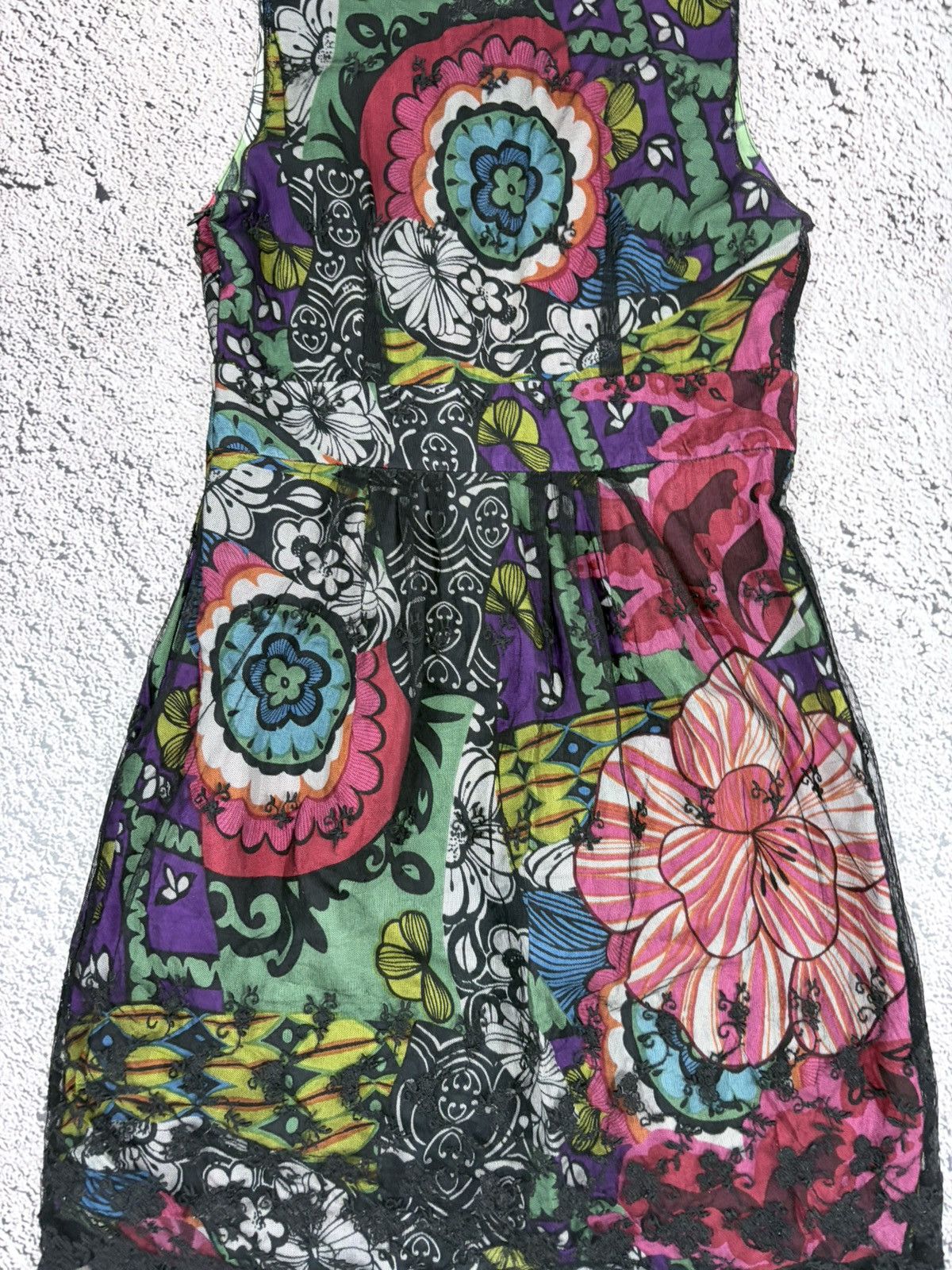 Jean Paul Gaultier Desigual Vintage Y2K Floral Mesh Lace Boho Mini Dress Size S / US 4 / IT 40 - 9 Thumbnail