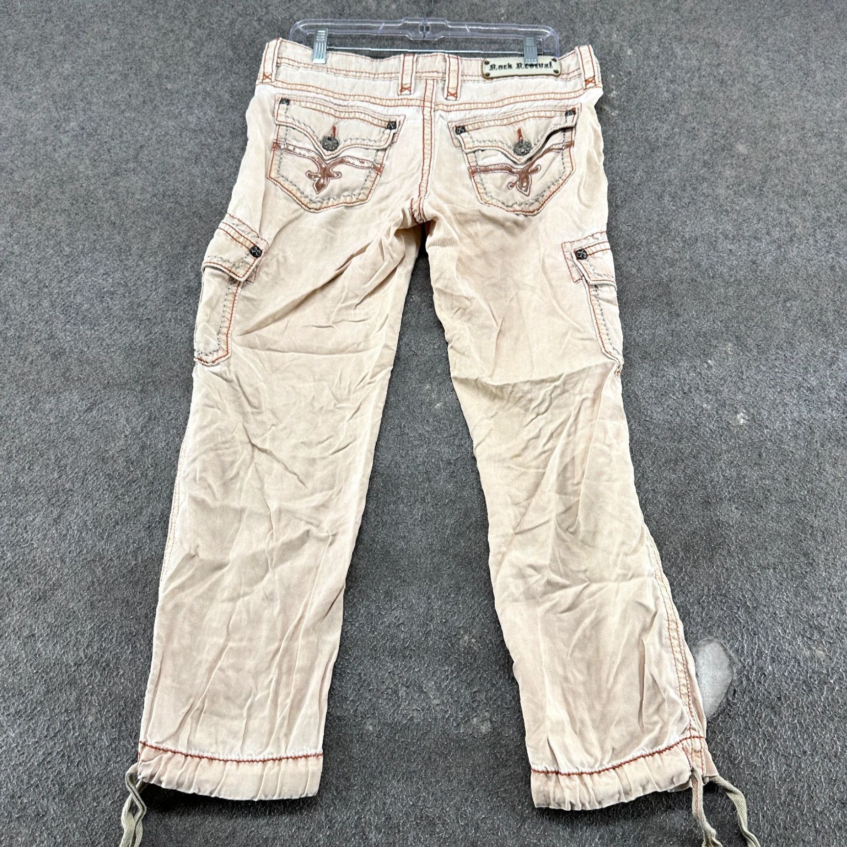 Vintage Rock Revival Pants Mens 30x27 Beige Cargo Straight Leg Regular Fit Thick Stitch Cotton Canvas Size US 30 / EU 46 - 6 Thumbnail