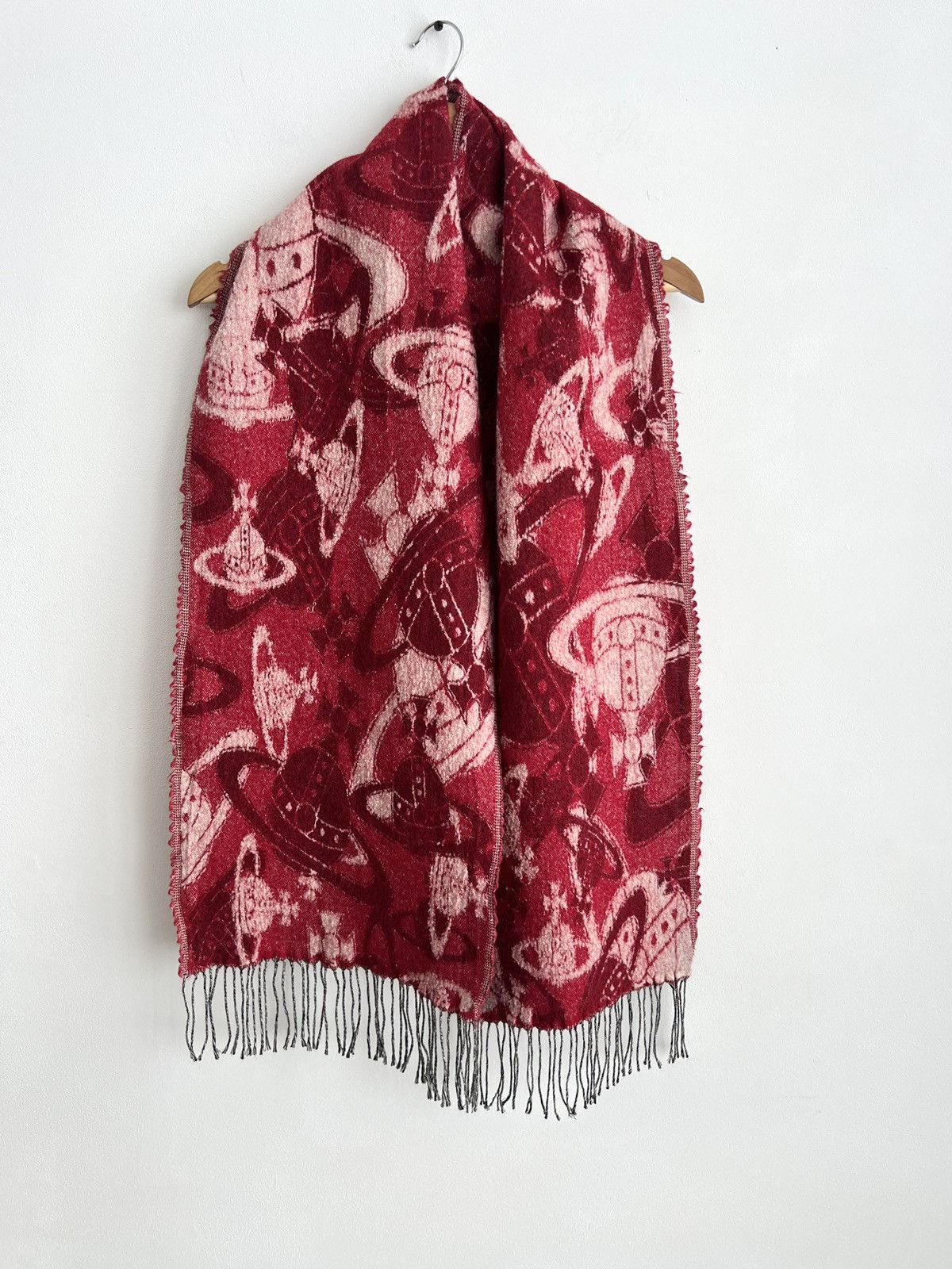 Vivienne Westwood 🔥Vintage Vivienne Westwood Orb Jacquard Wool Blend Red Scarf Size ONE SIZE - 1 Thumbnail