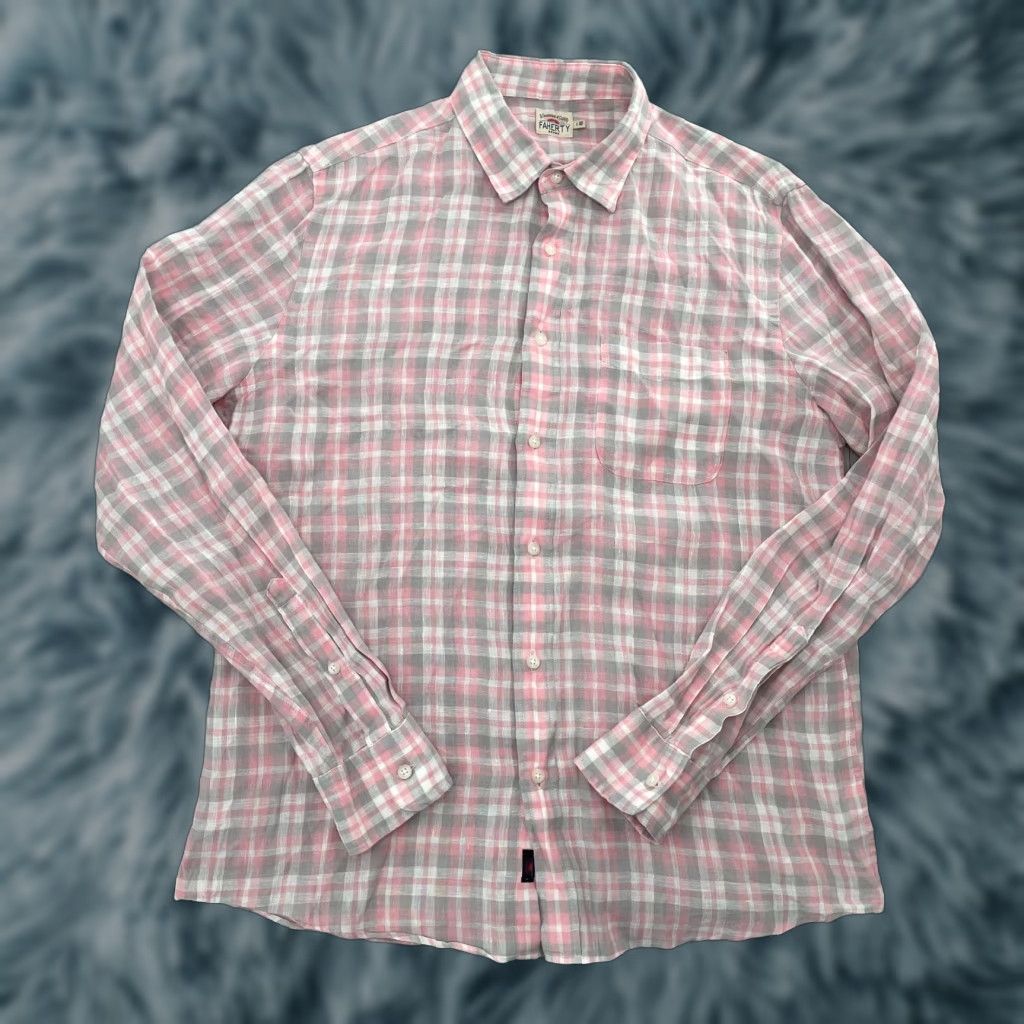 Faherty Faherty Button-Up Shirt Adult Large Pink Plaid Linen Long Sleeve Pocket Casual Mens Size US L / EU 52-54 / 3 - 1 Thumbnail