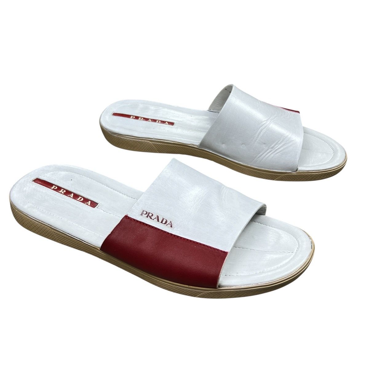 Prada Prada Sport White Red Leather Slides Sandals Men's Custom Size US 9.5 / EU 42-43 - 1 Thumbnail