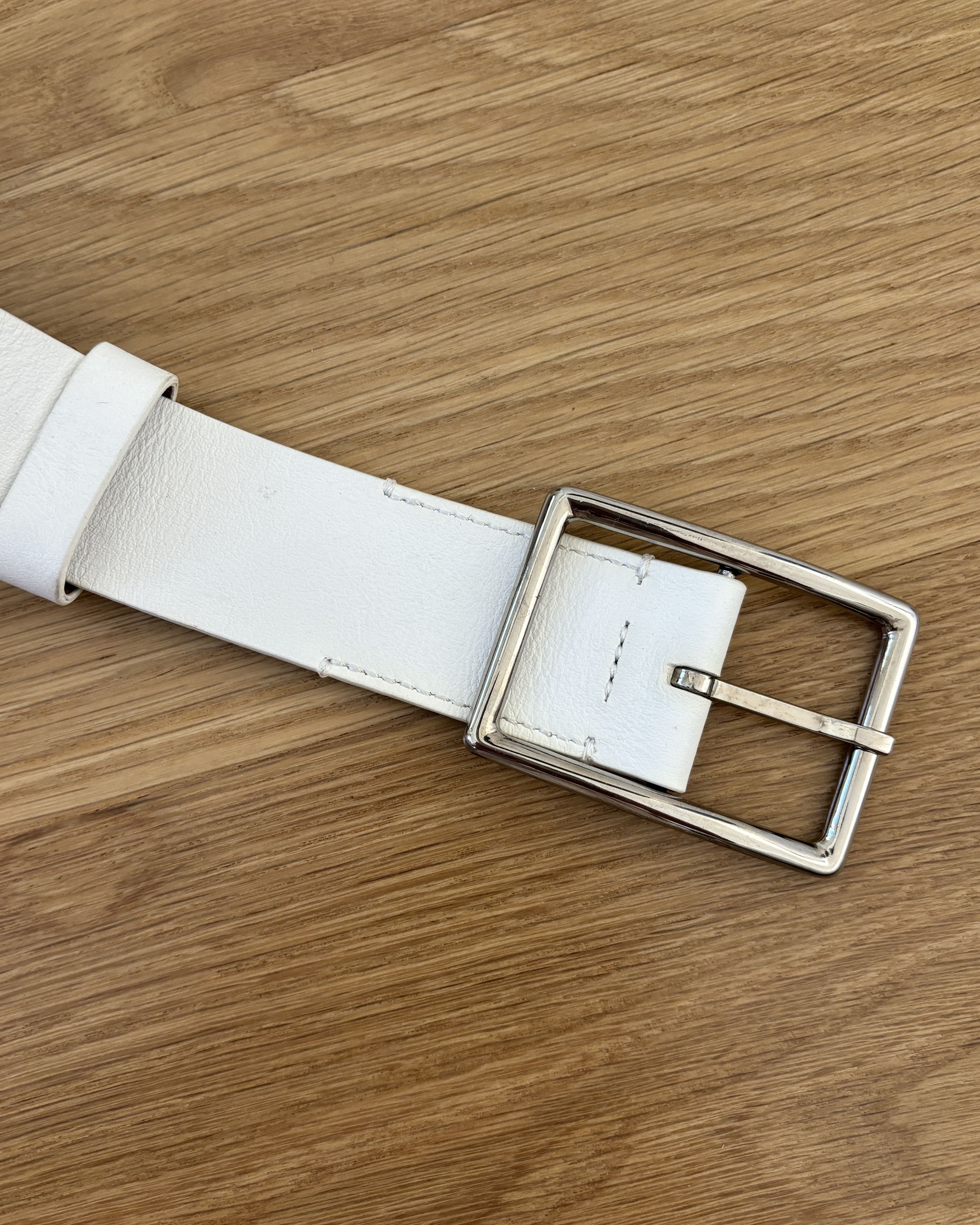 Theory White Leather Belt Size ONE SIZE - 2 Thumbnail