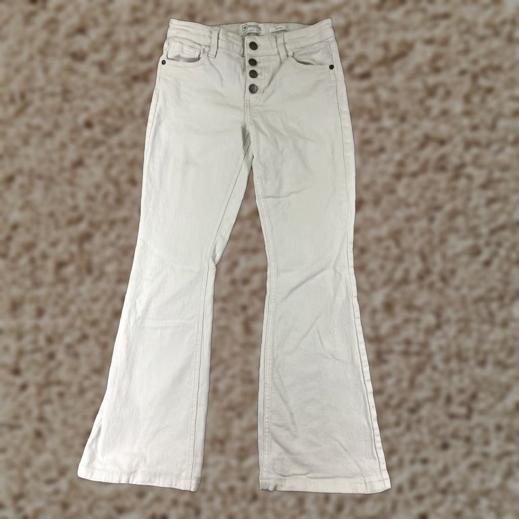 Vintage Celebrity Pink Jeans Juniors 25 White Denim Flared 5-Pocket Stretch Cotton Blend Regular Womens 25x28 USA 90s? No; skip decade. Size 42" / US 20 - 1 Thumbnail