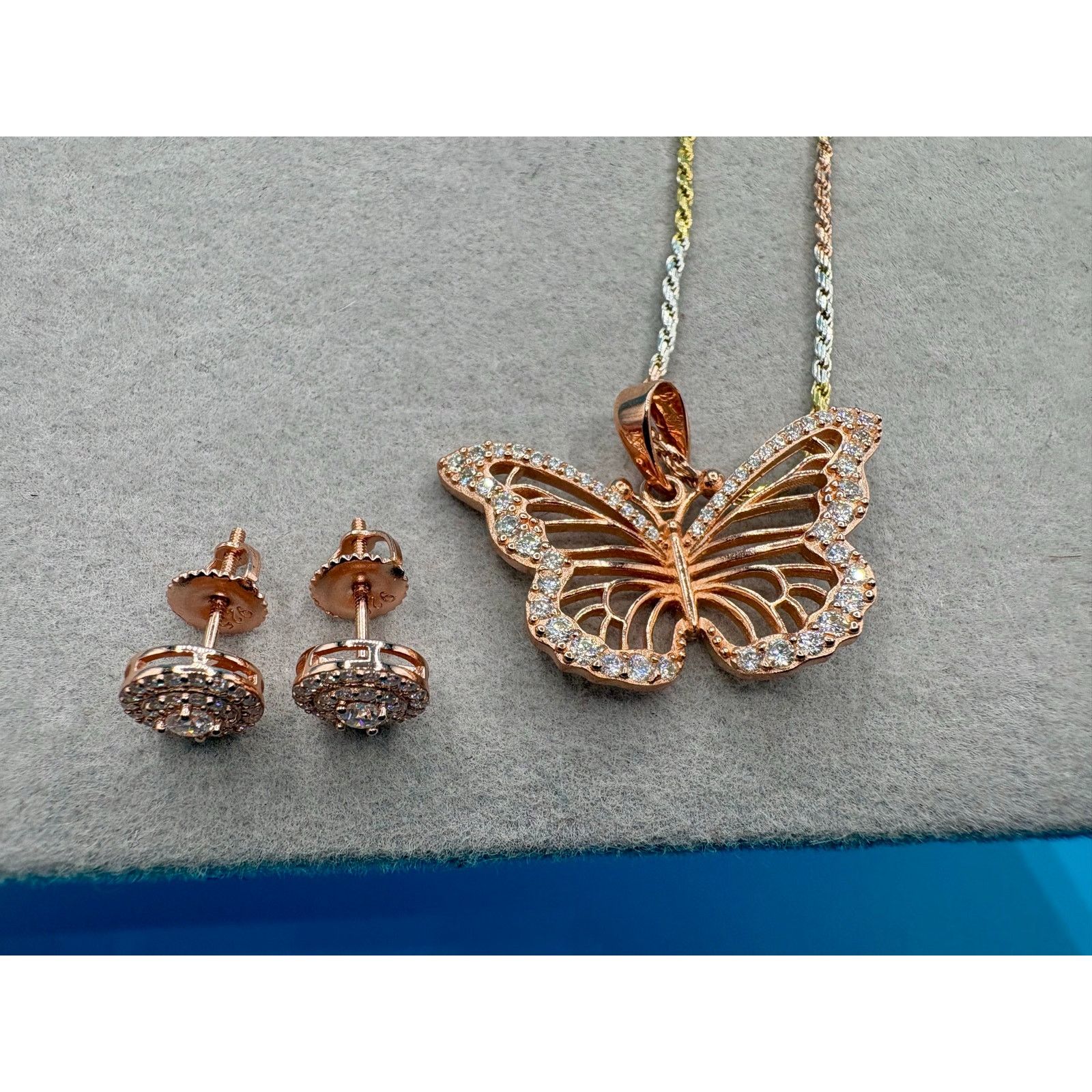 Jewelry Moissanite Butterfly Necklace/Earring Set in Rose Gold over Size ONE SIZE - 11 Thumbnail