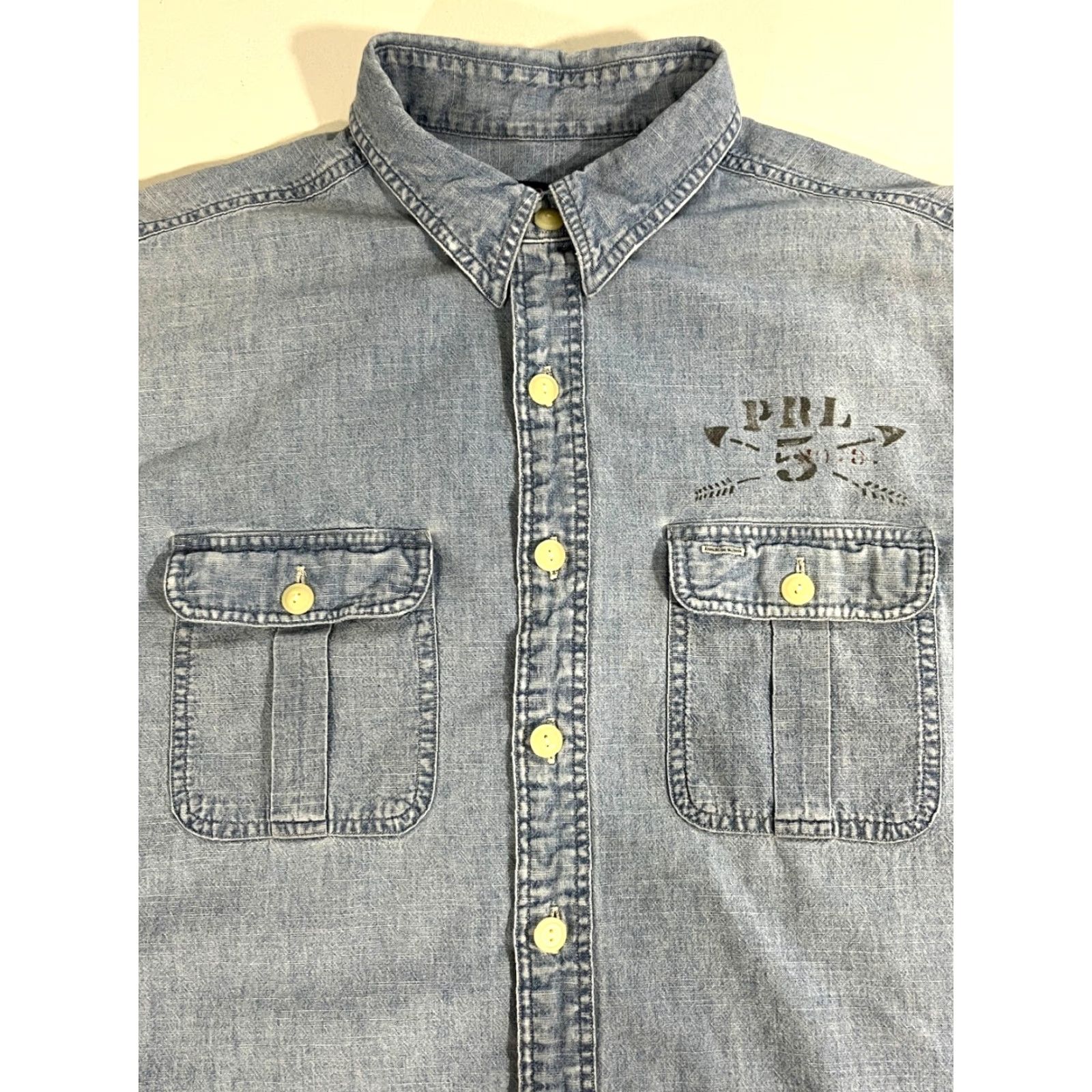 Polo Ralph Lauren VINTAGE Polo Ralph Lauren Shirt Polo Ralph Lauren Shirt Mens Blue Chambray Print Double-Sided Sz L Size US L / EU 52-54 / 3 - 7 Thumbnail