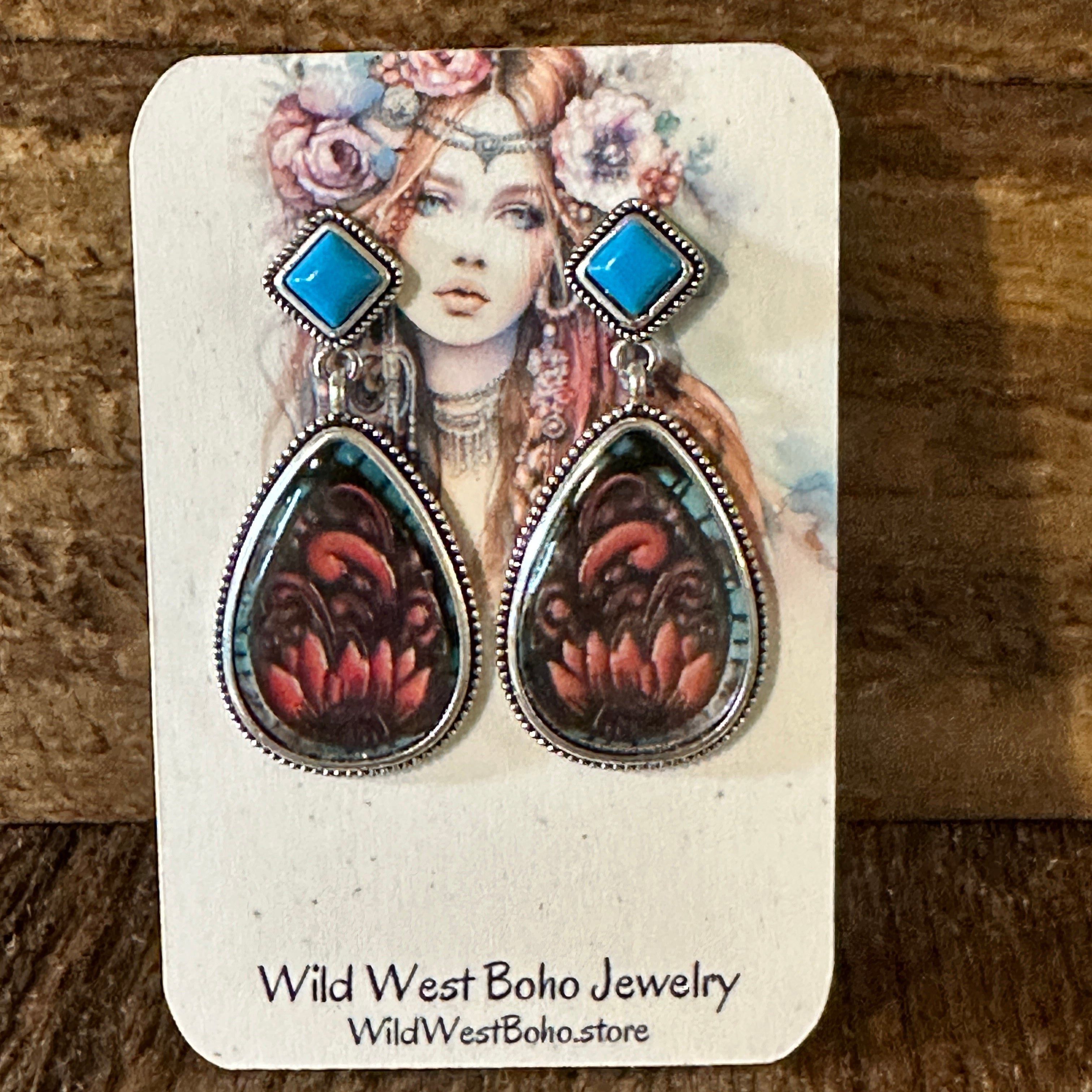 Other Vintage Droplet Shape Sunflower Print Dangle Earrings, Boho Size ONE SIZE - 7 Thumbnail
