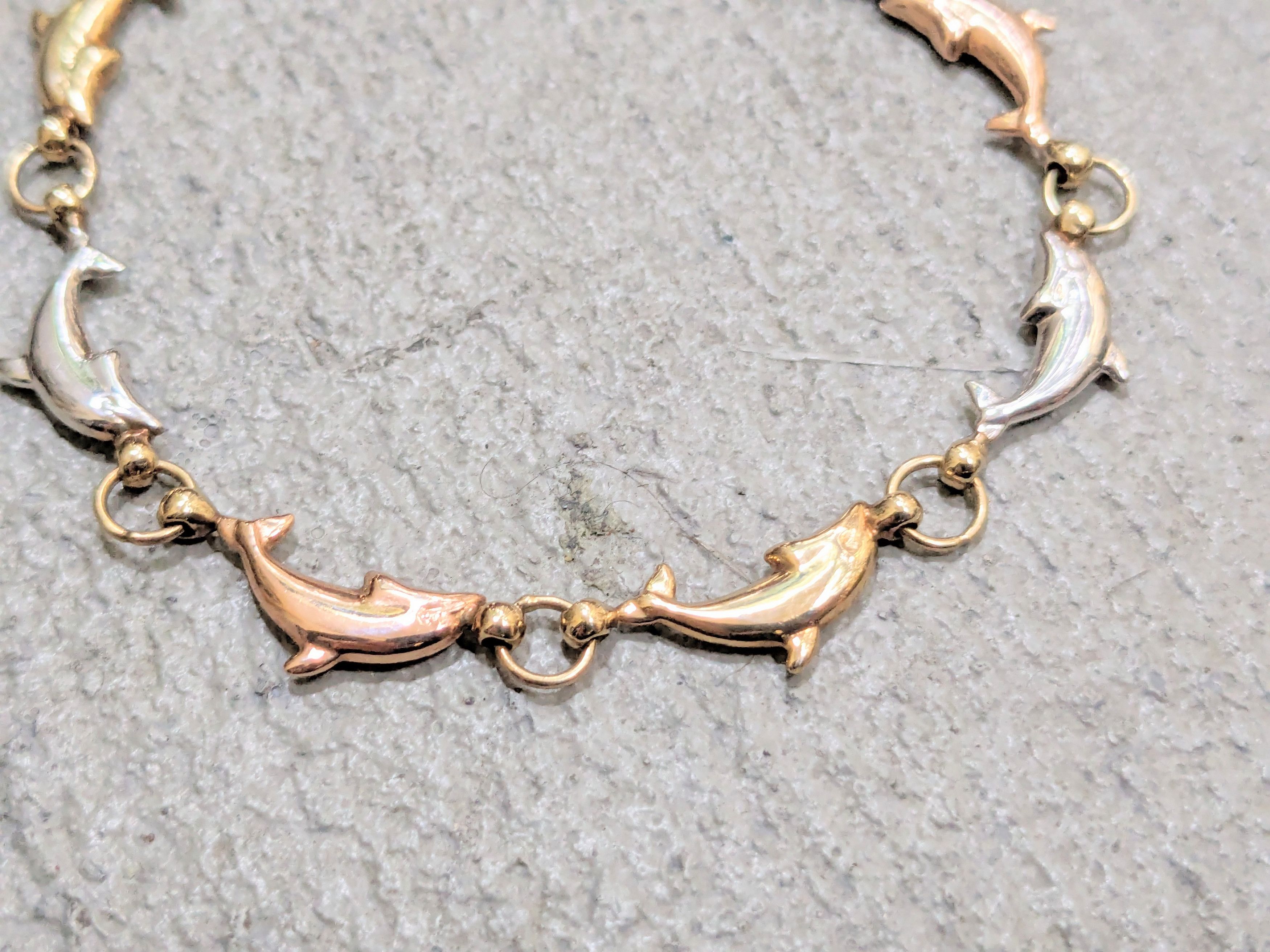 Jewelry Vintage 10K Gold Dolphin Bracelet 7.5" Link Chain Y2K Size ONE SIZE - 4 Thumbnail