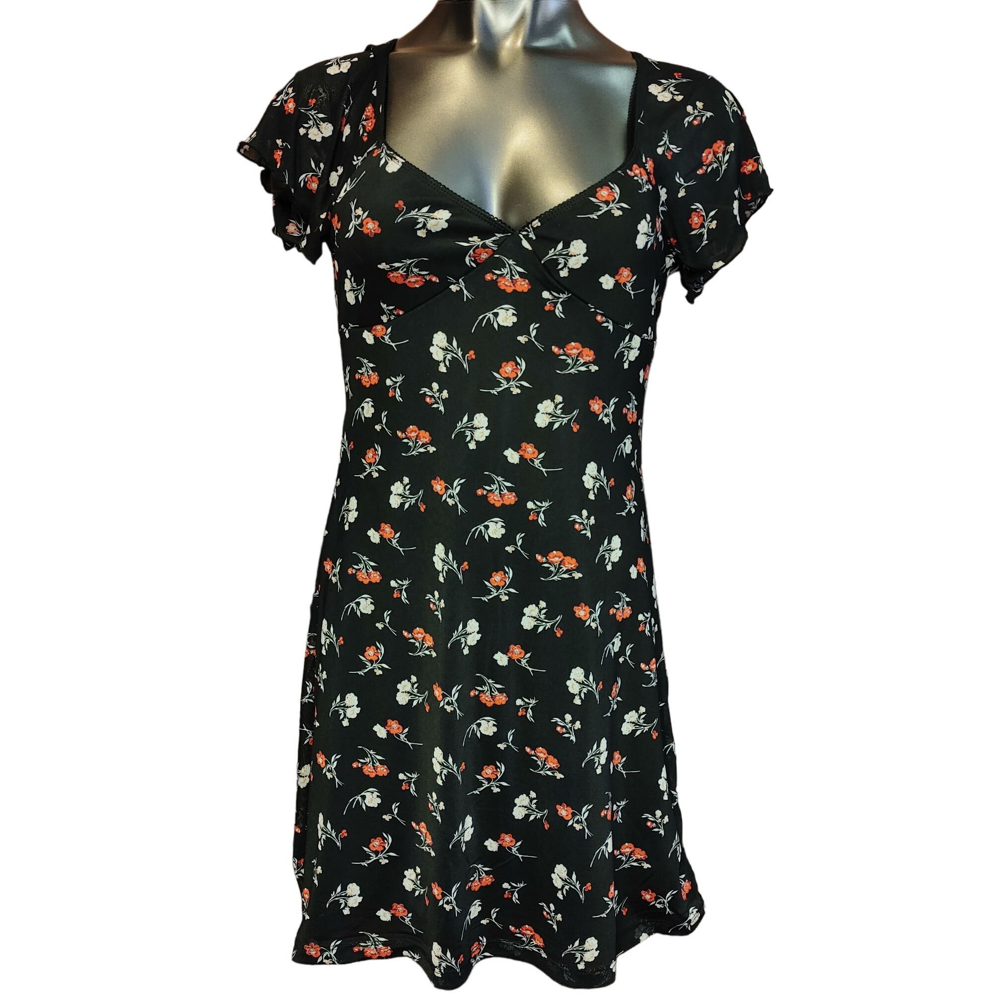 Other Ultra Flirt Women's Black Floral Scoop Neck Ruffled Short Sl Size L / US 10 / IT 46 - 1 Thumbnail