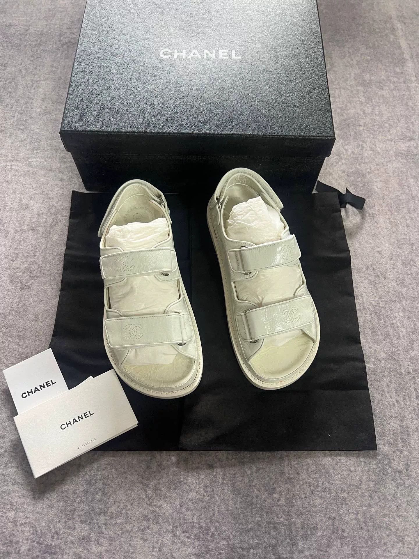 Chanel Chanel White Velcro Sandals Size US 4.5 / IT 34.5 - 1 Thumbnail