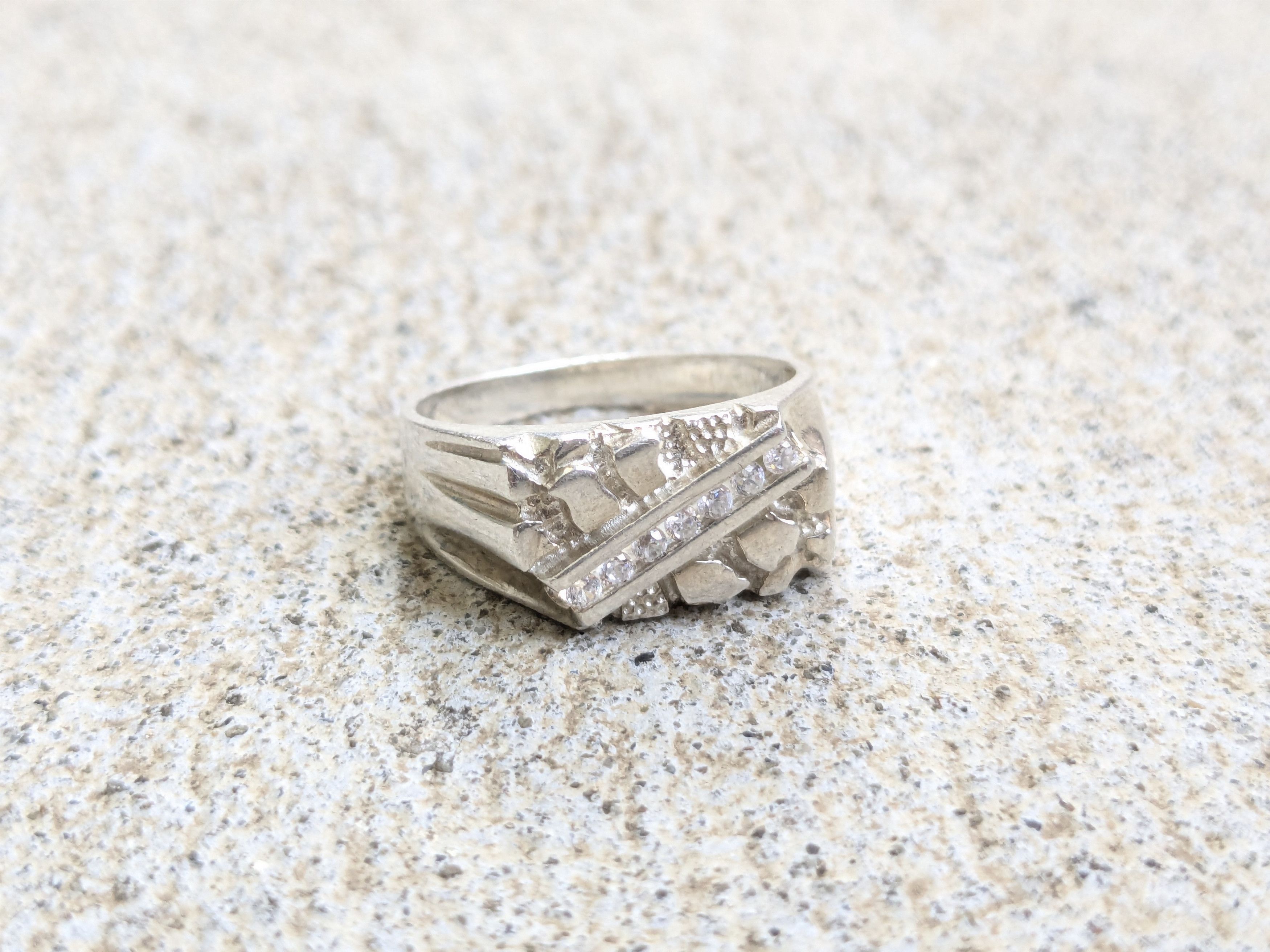 Sterling Silver Ring Nugget CZ Clear 9.75 Band