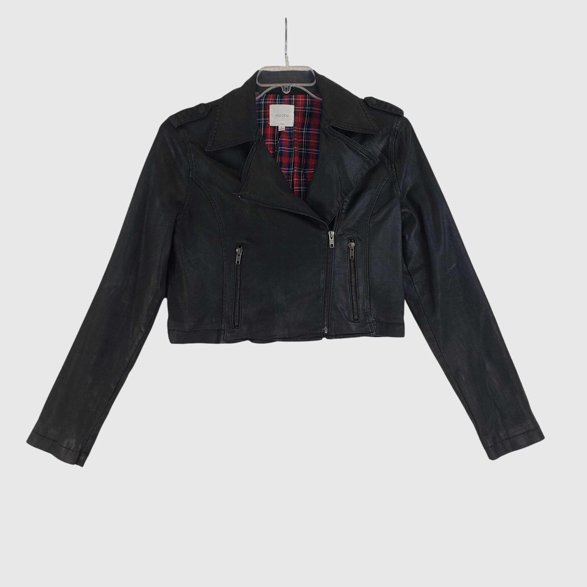 HIDDEN Hidden Jeans Cropped Black Faux Leather Moto Jacket Womens L Size L / US 10 / IT 46 - 2 Thumbnail