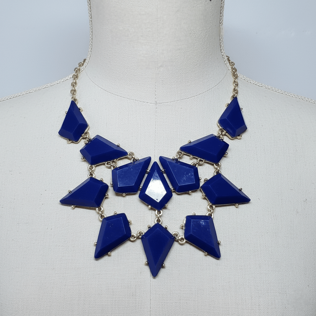 Forever 21 Forever21 17-19" Statement Necklace Blue Plastic Gems Gold Size ONE SIZE - 1 Thumbnail