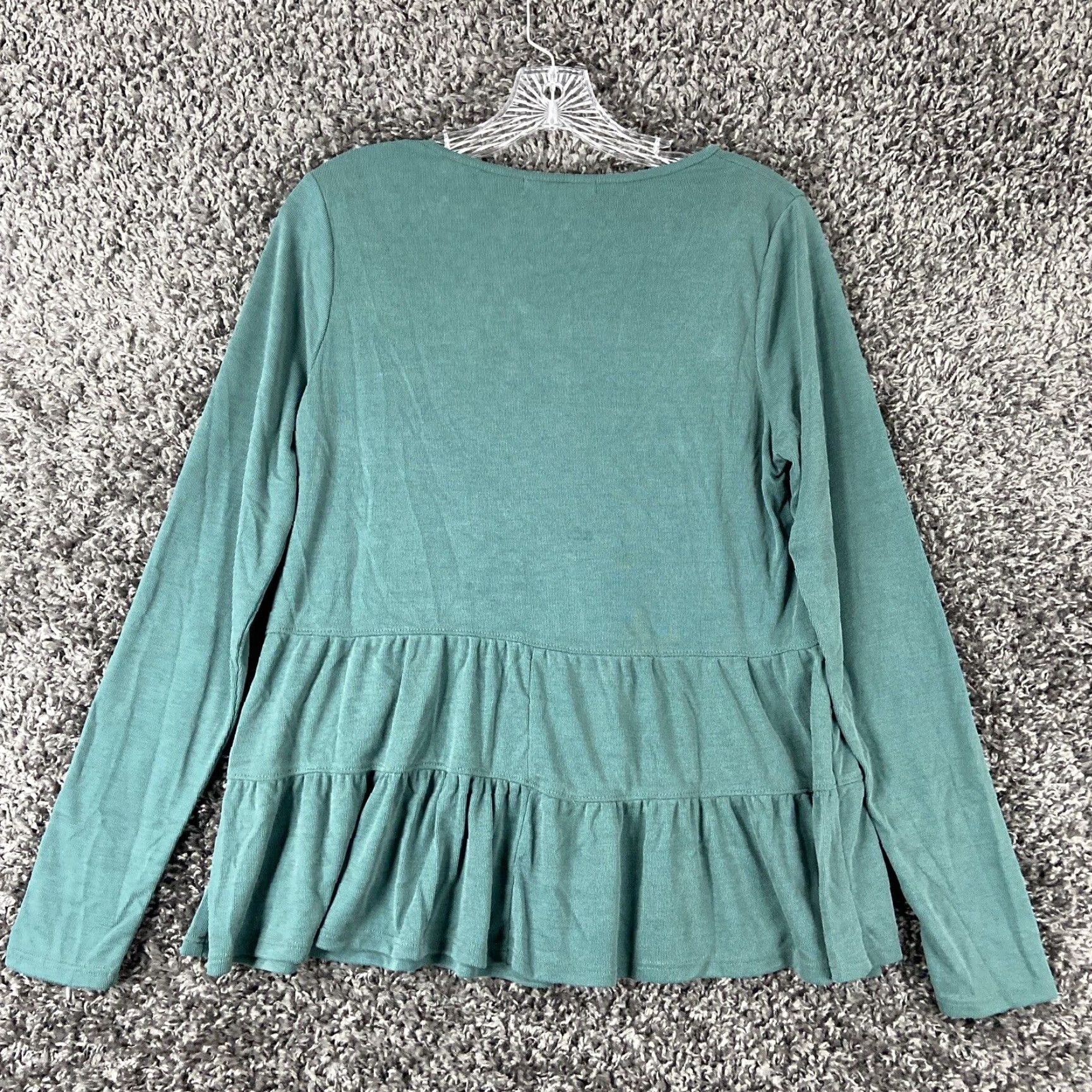 Vintage Green Envelope Blouse Women's Medium Green Long Sleeve Ruffle Top Womens Size M / US 6-8 / IT 42-44 - 7 Thumbnail
