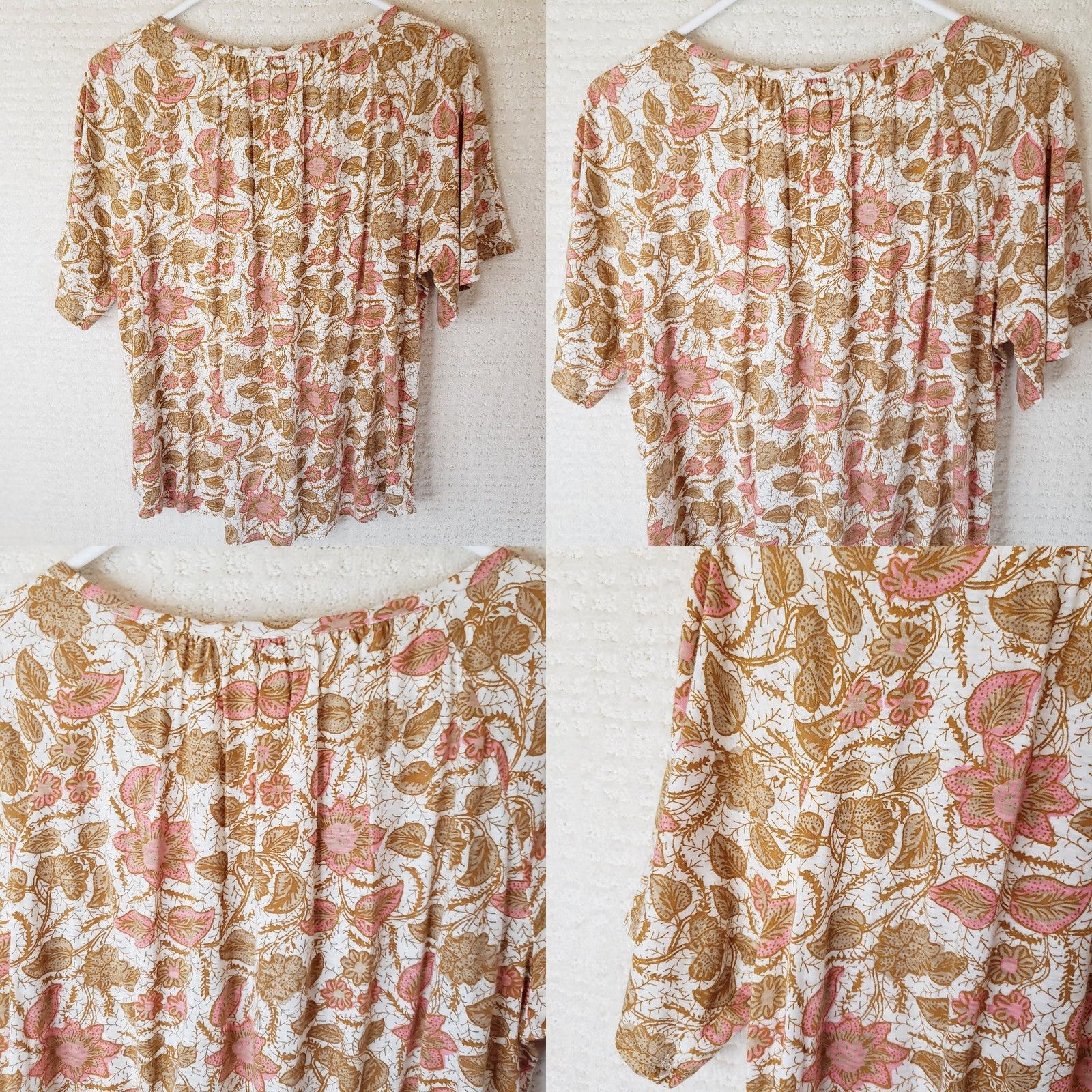 Lucky Brand Lucky Brand Blouse Women's M Peach Boho Peasant Floral 3/4 Sleeve Round Neck Elastic Front Cotton Multicolor Bohemian Relaxed Casual N/A Size M / US 6-8 / IT 42-44 - 8 Thumbnail
