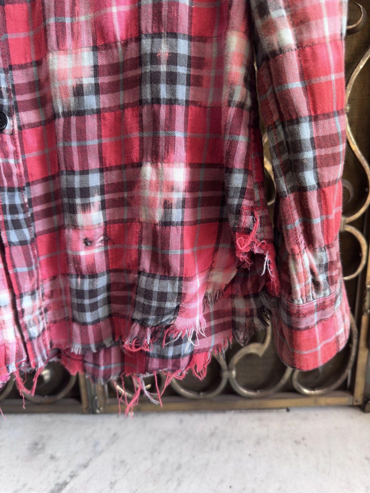 Saint Laurent Paris SS16 Distressed Flannel Shirt in Bleached Cotton Size US S / EU 44-46 / 1 - 6 Thumbnail