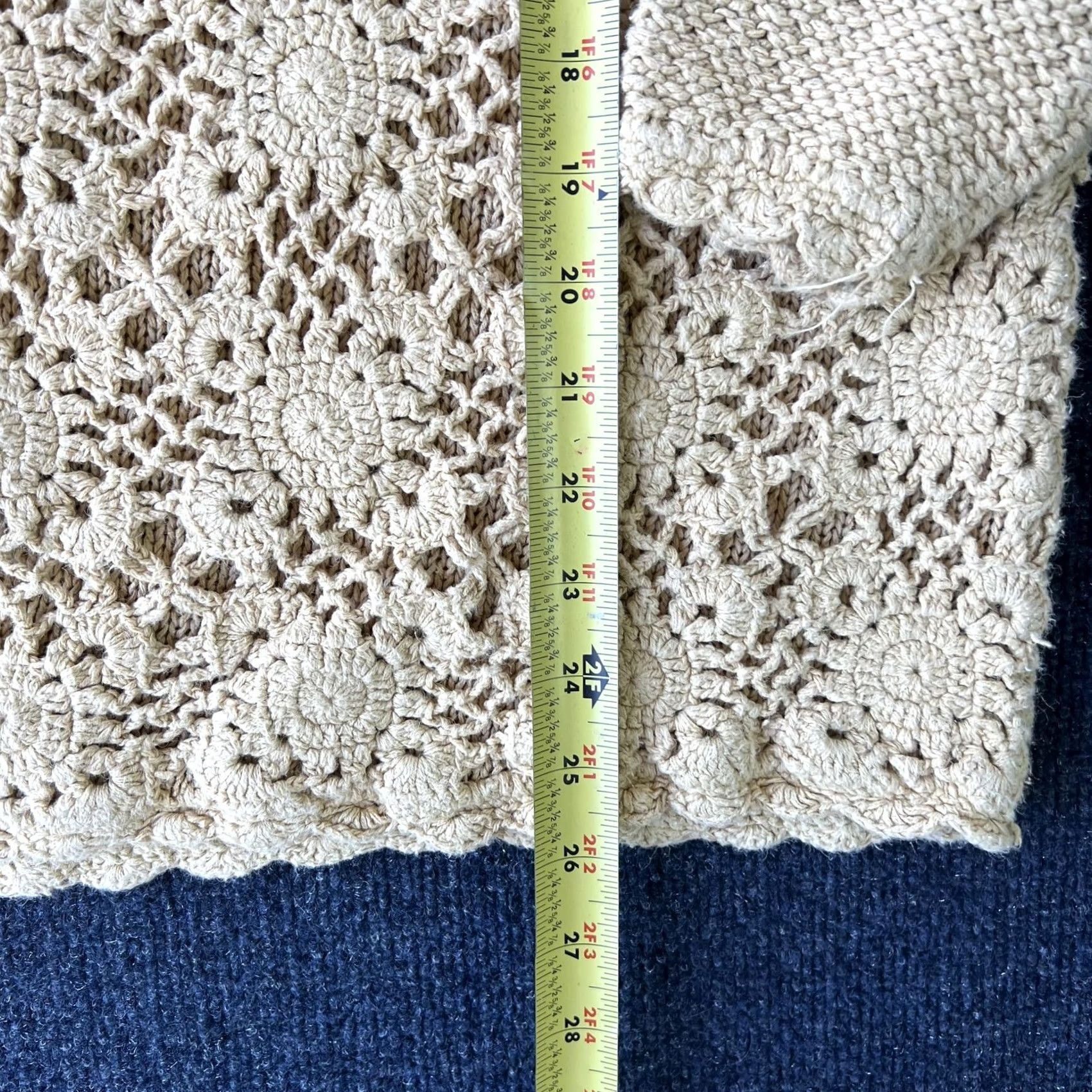 Vintage VINTAGE not specified Yarnworks Sweater Womens XL Beige Crochet Floral Knit V Neck Ramie Cotton Boho Size XL / US 12-14 / IT 48-50 - 4 Thumbnail