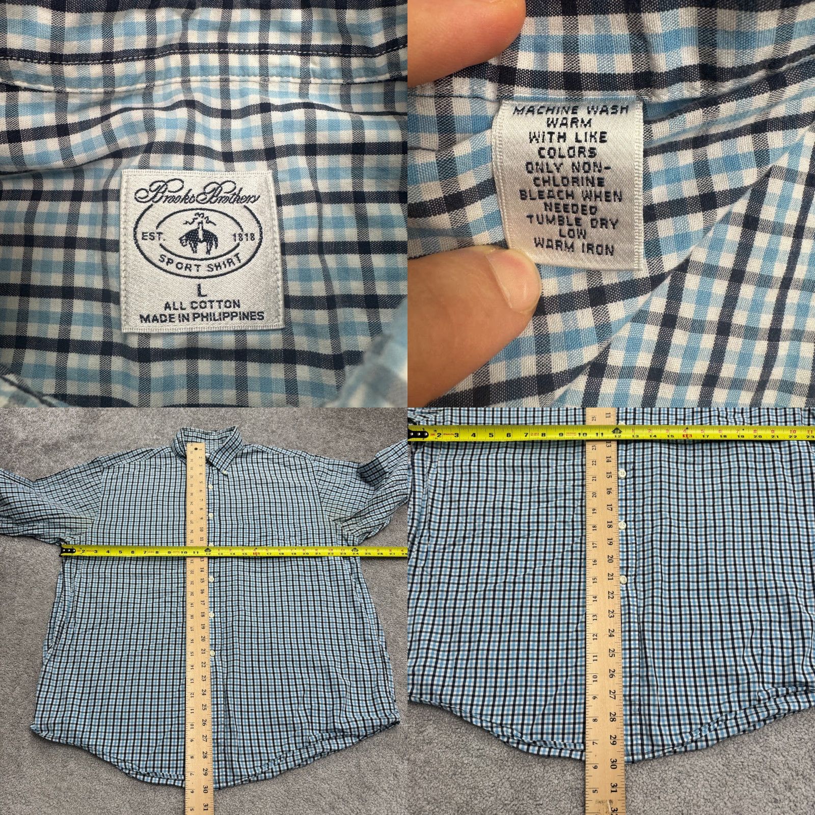 Brooks Brothers Brooks Brothers Blue Plaid Button-Up Long Sleeve Sport Shirt Men's Large Regular Cotton Size US L / EU 52-54 / 3 - 8 Thumbnail