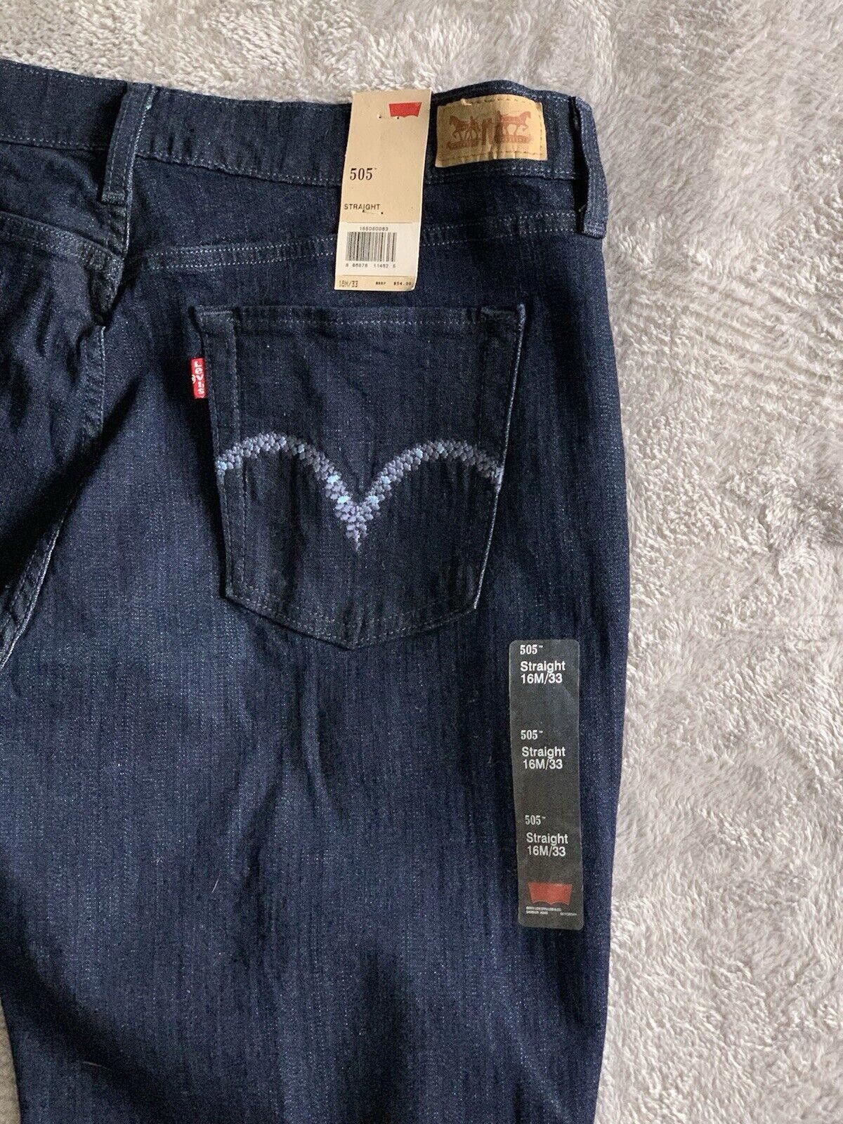 Levi's Levis 505 Black Embroidered Jeans Straight Stretch Size 38" / US 16 / IT 52 - 5 Thumbnail