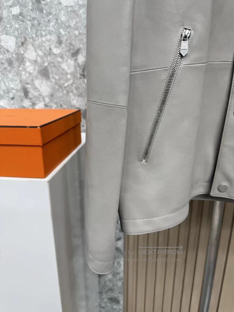 Hermes Hermes Light gray leather jacket, calf leather, made in Fr Size US M / EU 48-50 / 2 - 3 Thumbnail