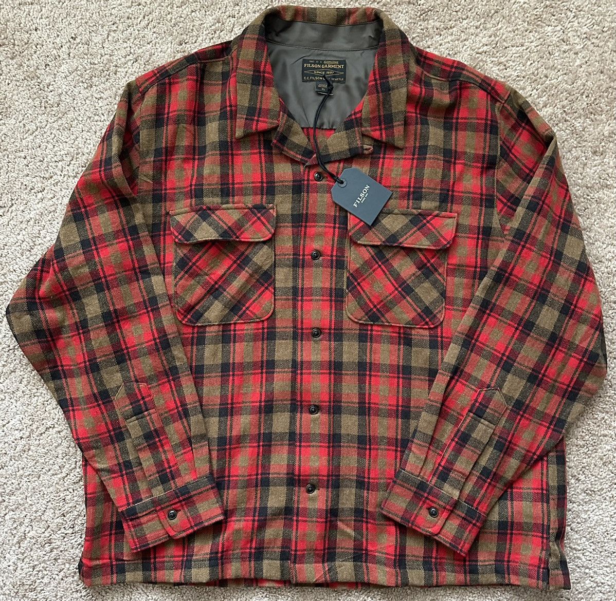 image of Filson Buckner Wool Camp Shirt S in Red/Black/Tan, Men's (Size Small)