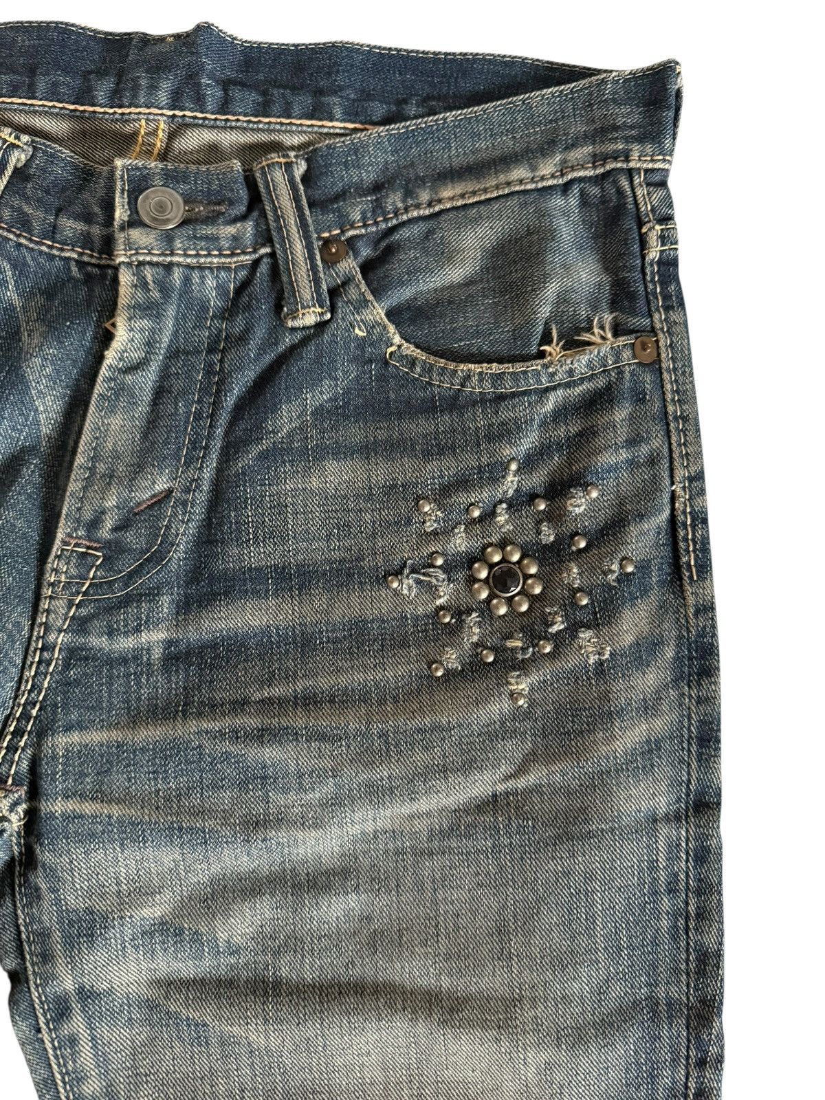 Japanese Brand Flared Jeans David Olive Accessories Faded Distressed Denim Size US 29 - 5 Thumbnail