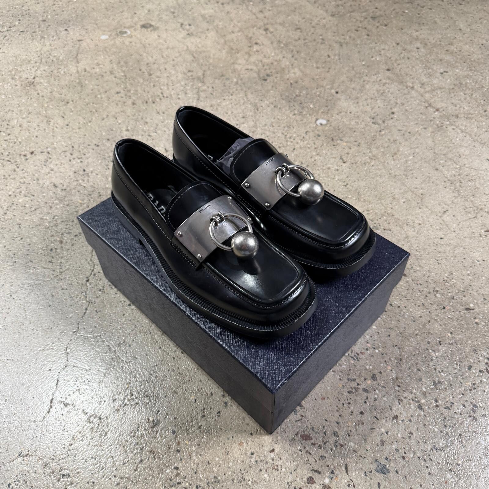 Prada Prada Linea Rossa 'Sport' Black Loafers With Metal Buckle