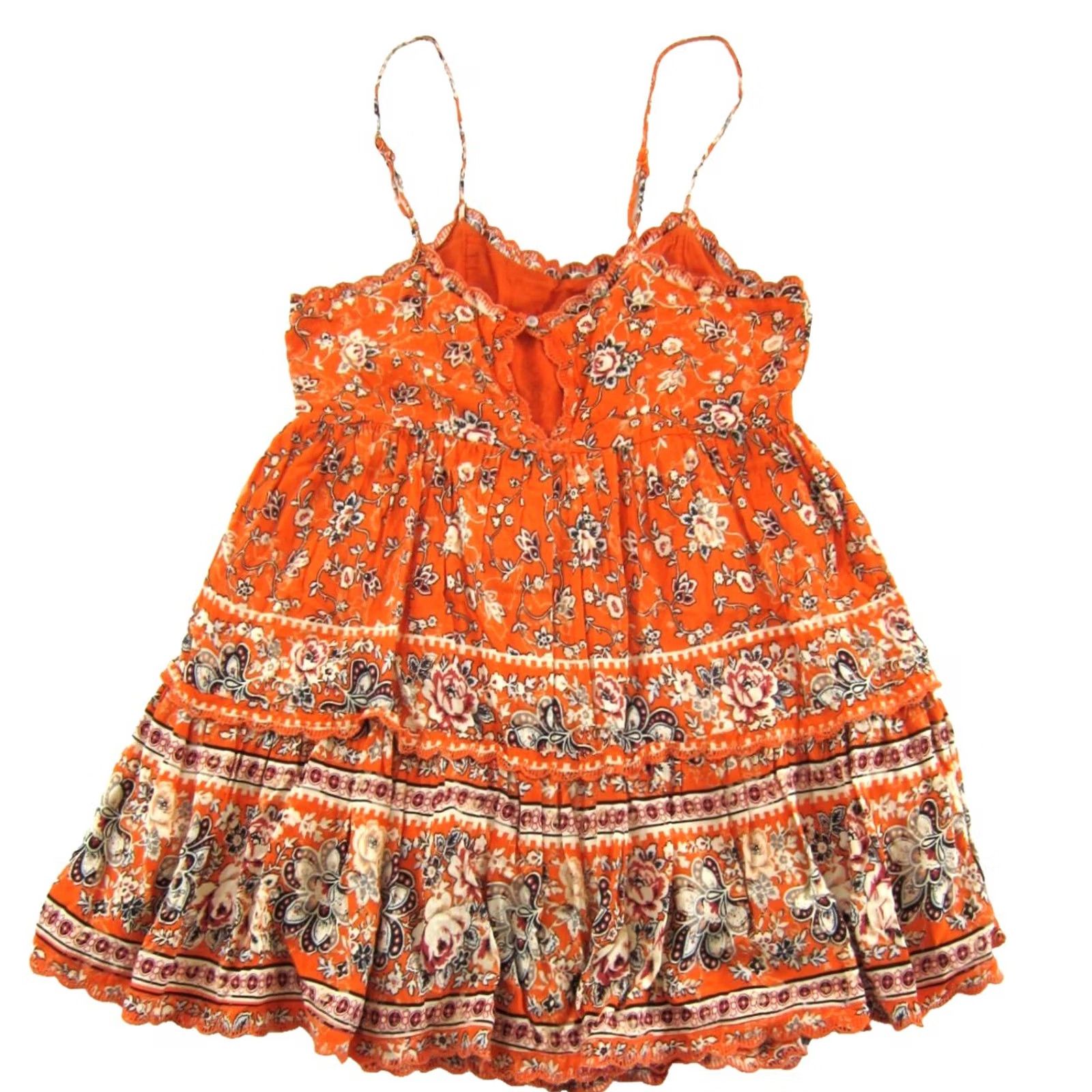 Urban Outfitters URBAN OUTFITTERS Rayon Orange Floral Spaghetti Strap Short Slip Sun Dress XS Size 26" / US 2 / IT 38 - 2 Thumbnail