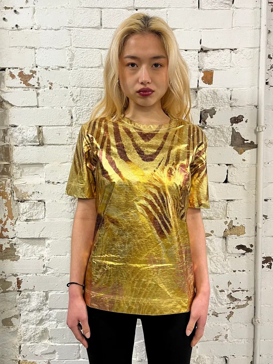 Roberto Cavalli 2010s Cavalli Gold Cotton Zebra Print T-Shirt Size XS / US 0-2 / IT 36-38 - 2 Thumbnail