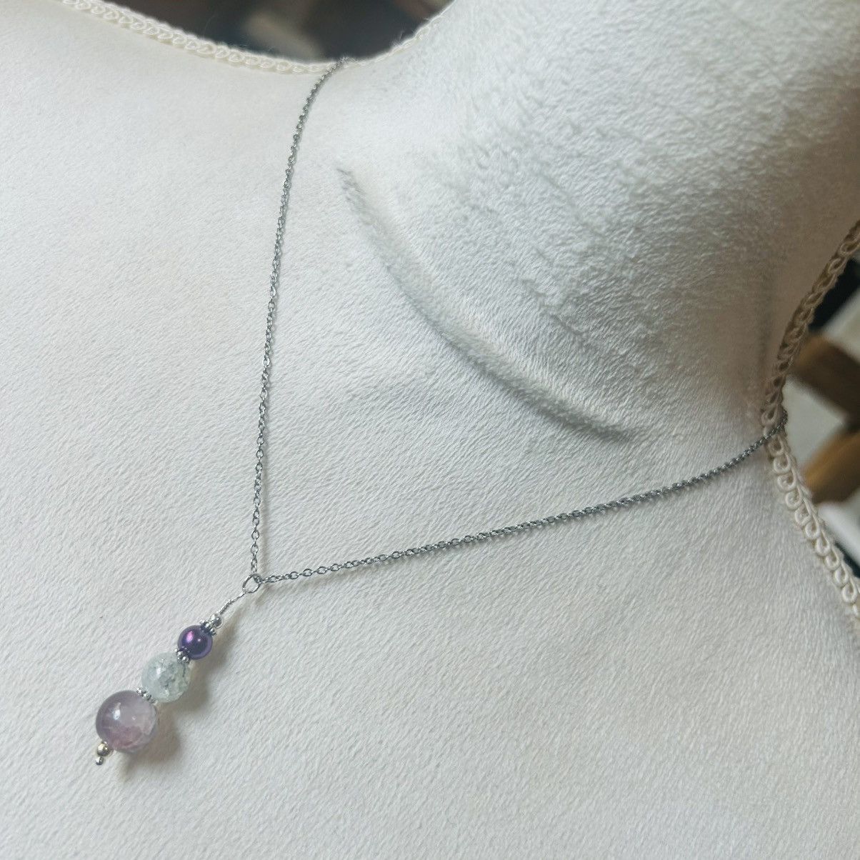Handmade Handcrafted art glass bead drop pendant on chain necklace Size ONE SIZE - 2 Thumbnail
