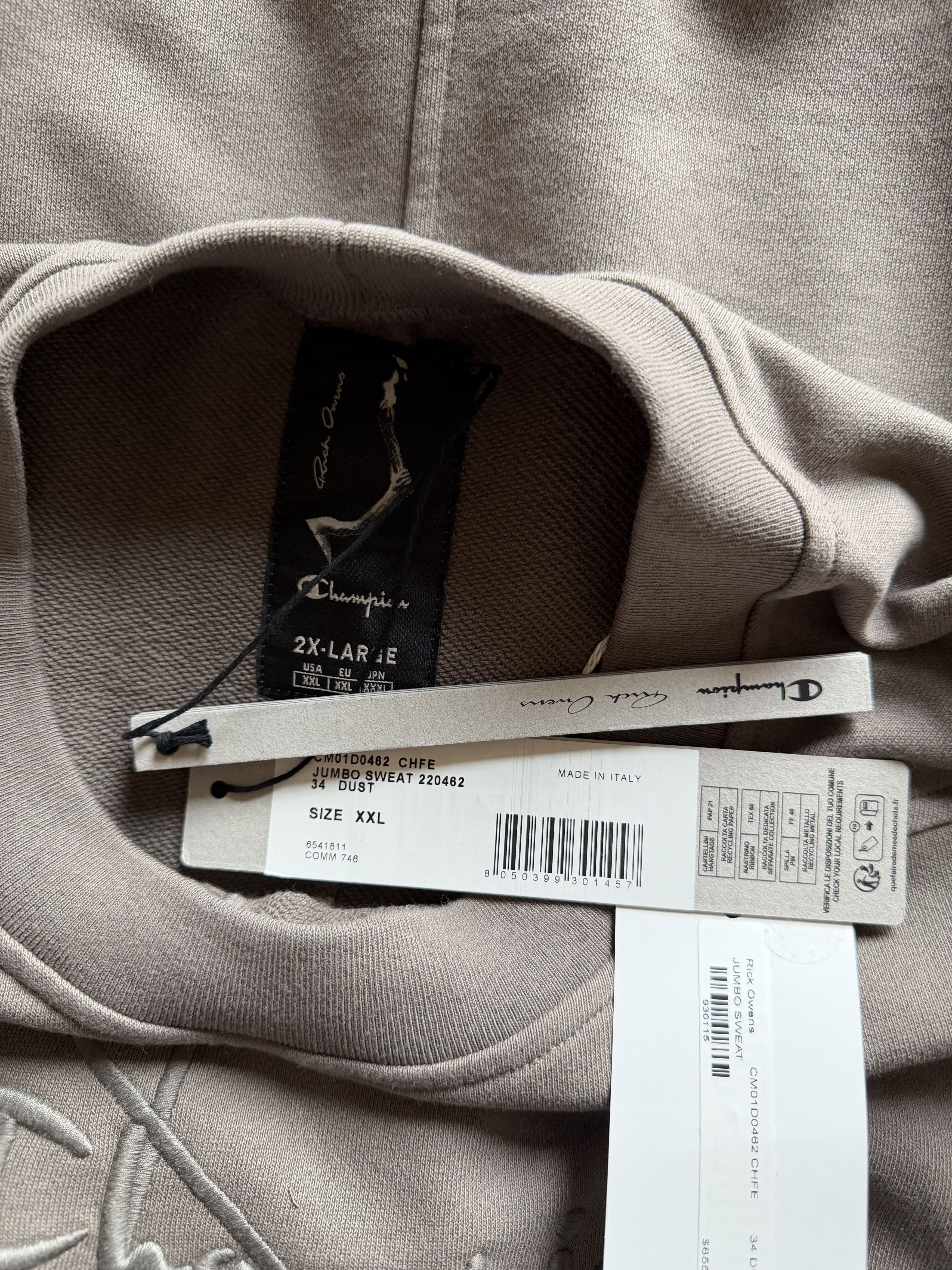 Champion × Rick Owens Rick Owens Champion Jumbo Sweatshirt in Dust Size US XXL / EU 58 / 5 - 7 Thumbnail