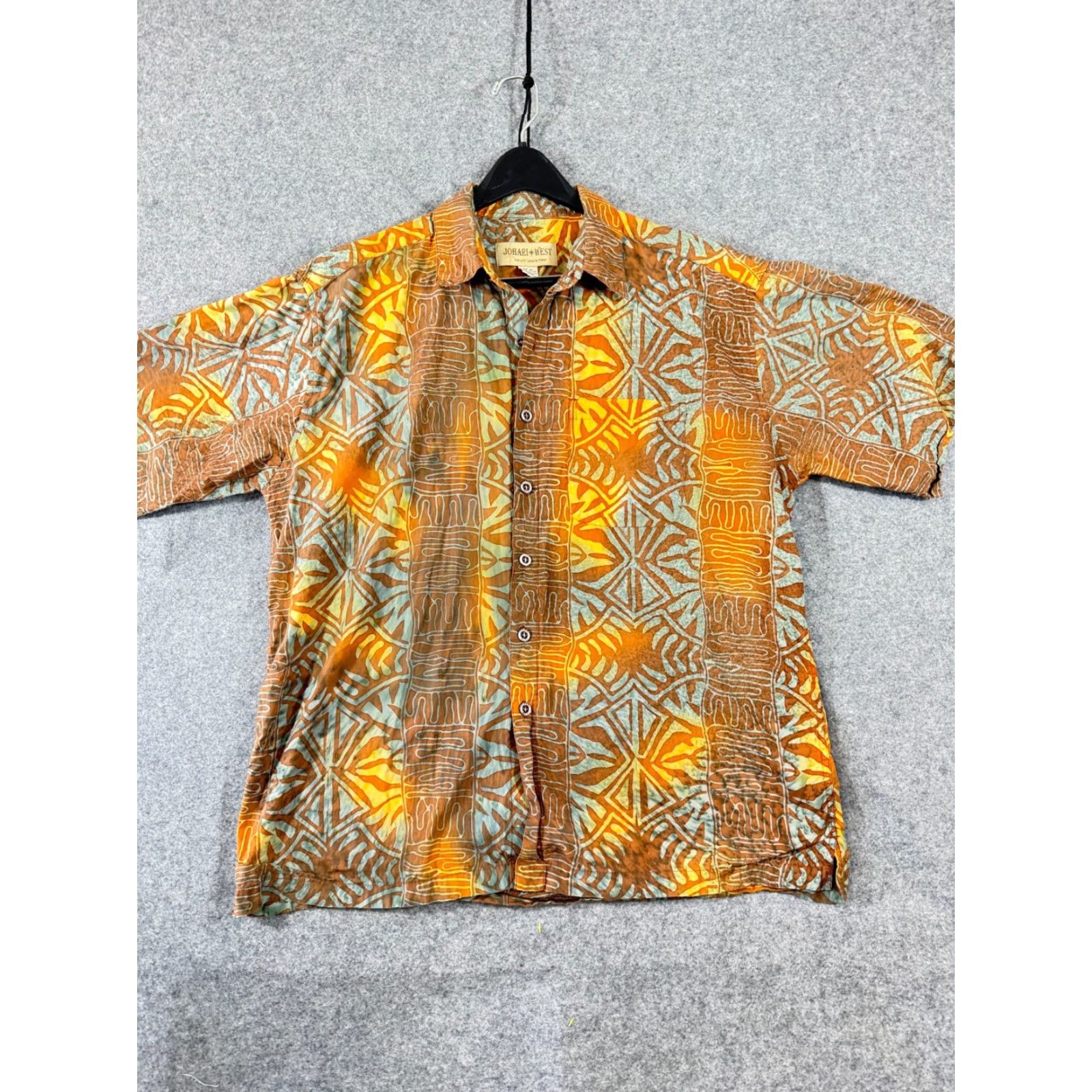 Vintage Johari West Leisure Shirt Mens XL Gold Blue Batik Print Hawaiian Short Sleeve Shirt Boys? Size US XL / EU 56 / 4 - 3 Thumbnail