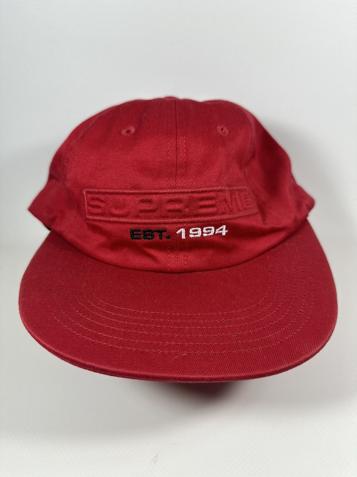 Supreme Supreme Embossed Logo 6 Panel Red 1994 est. Hat SS18 Size ONE SIZE - 3 Thumbnail