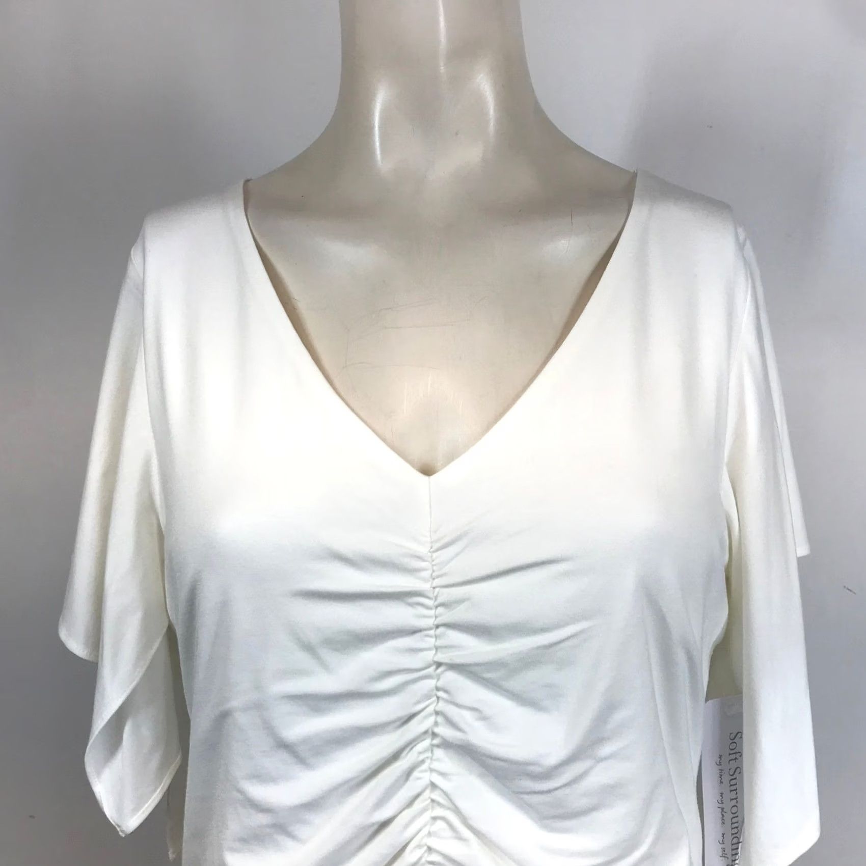 Soft Surroundings Soft Surroundings Leya Ruched Top White V Neck Flutter Sleeve Women's Small Size S / US 4 / IT 40 - 2 Thumbnail