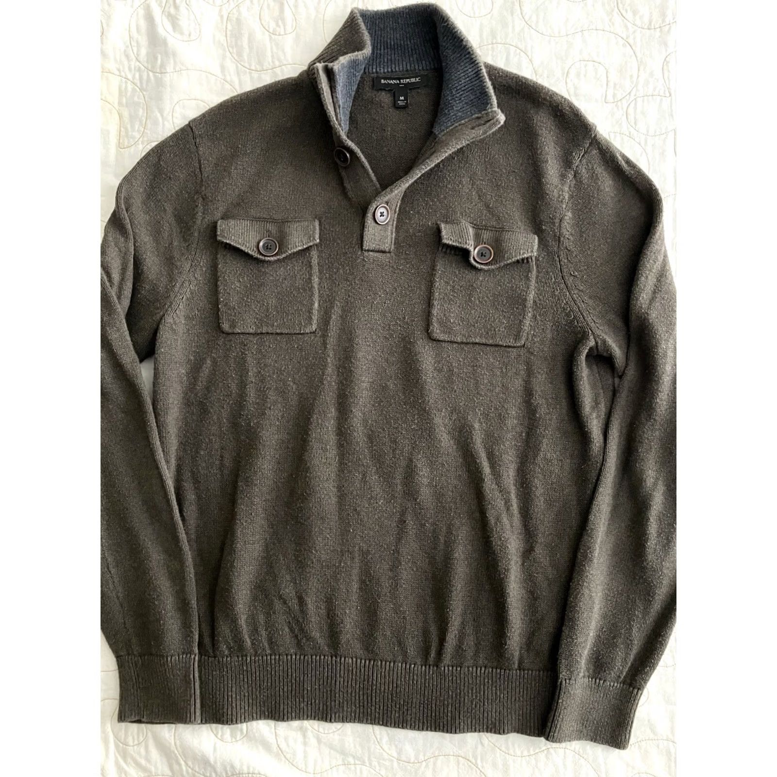 Banana Republic Banana Republic Sweater Mens M Brown Mock Neck Button Henley Pockets Knit Cotton All Seasons Size US M / EU 48-50 / 2 - 5 Thumbnail