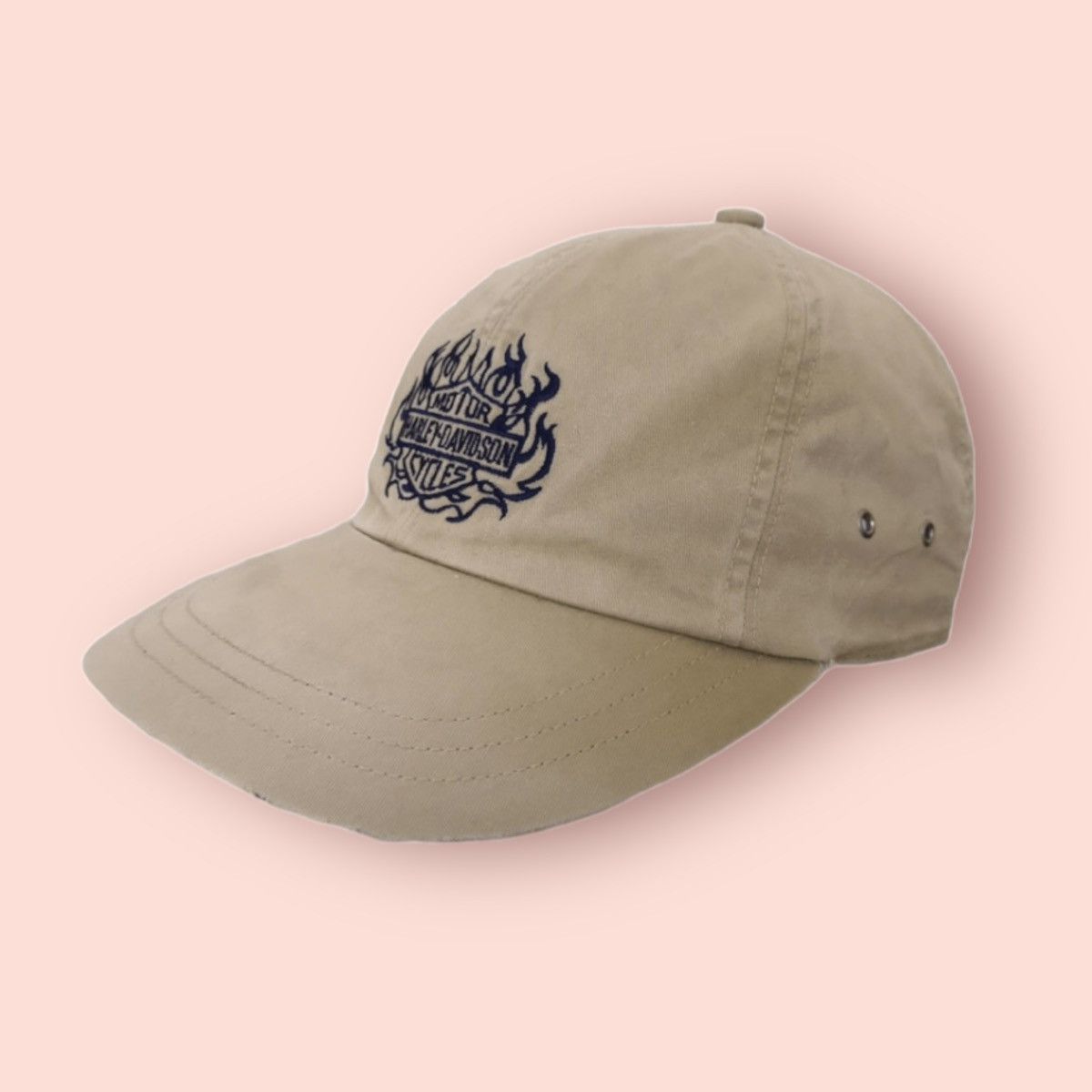 Harley Davidson × Vintage DISTRESSED HARLEY DAVIDSON FLAME LOGO STRAPBACK CAP Size ONE SIZE - 4 Thumbnail