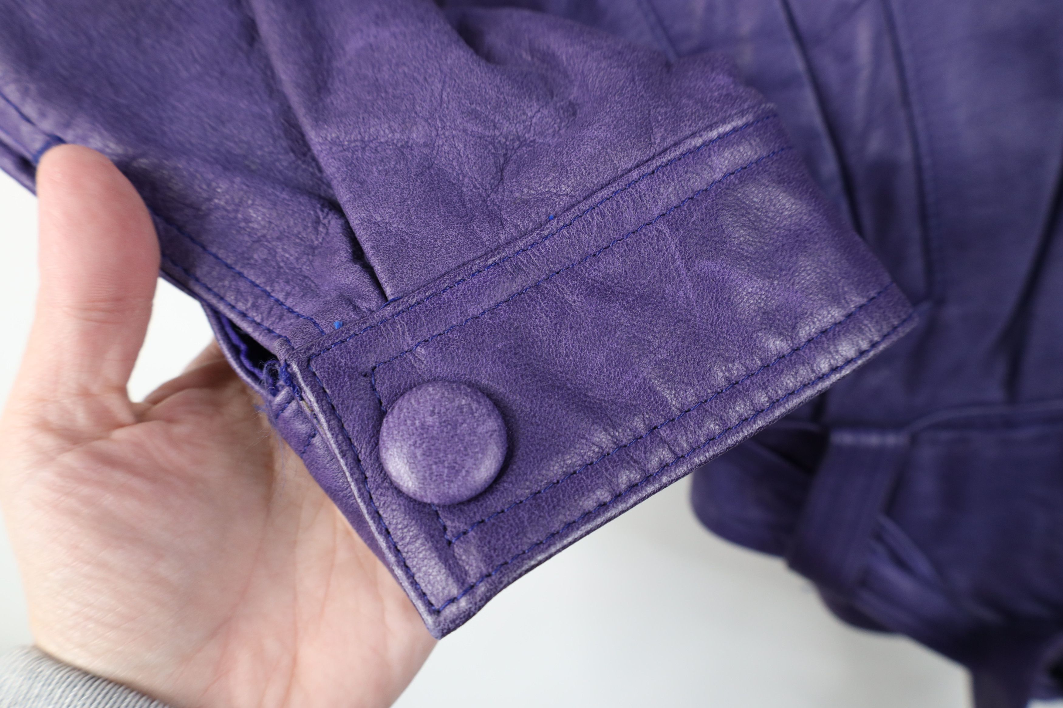 Vintage Vintage 90s Streetwear Belted Leather Bomber Jacket Purple Size M / US 6-8 / IT 42-44 - 5 Thumbnail