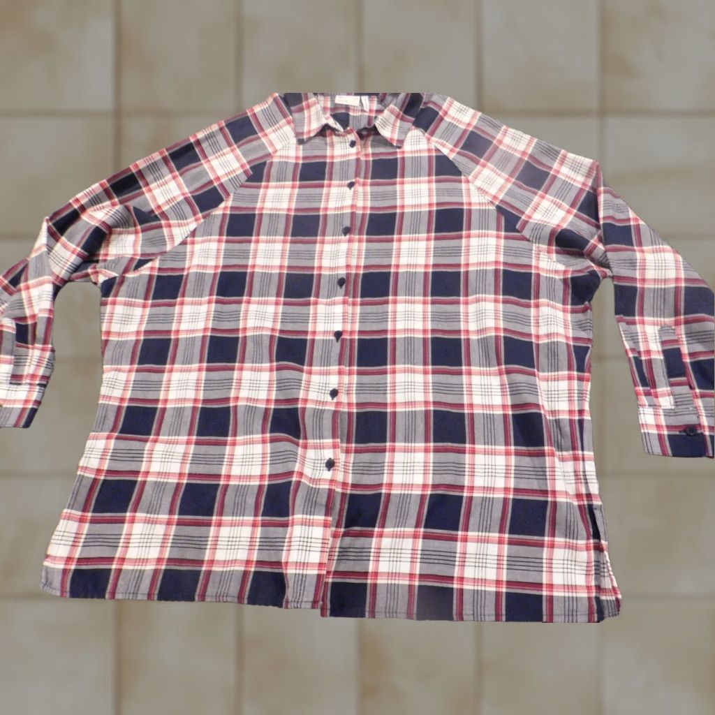 Asos ASOS Blouse Shirt Womens 10 Red Plaid Button Down Collared Long Sleeve Rayon Casual Lightweight Size L / US 10 / IT 46 - 1 Thumbnail