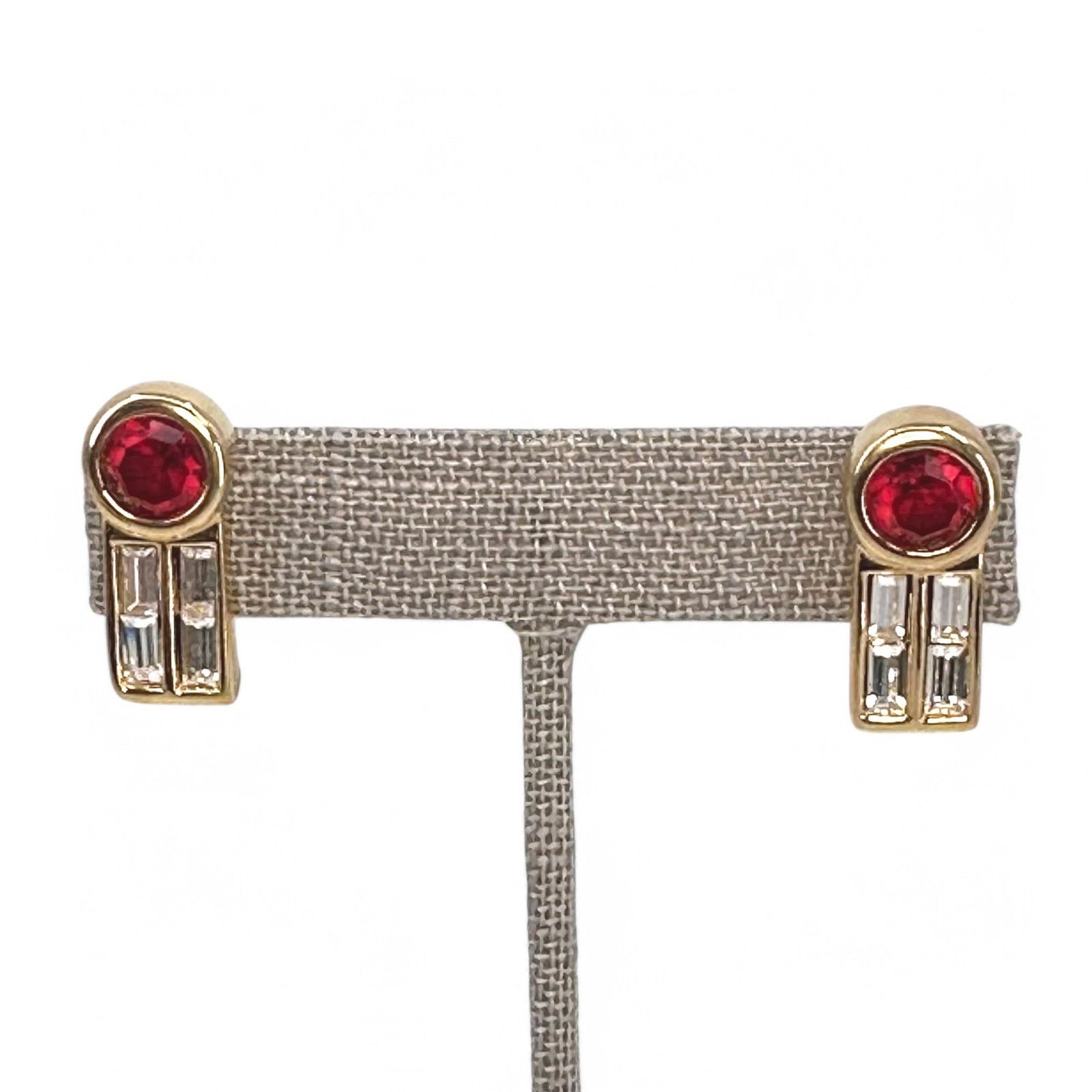 Swarovski Vintage Swarovski Signed SAL Earrings Red Clear Crystal Gold Size ONE SIZE - 7 Thumbnail