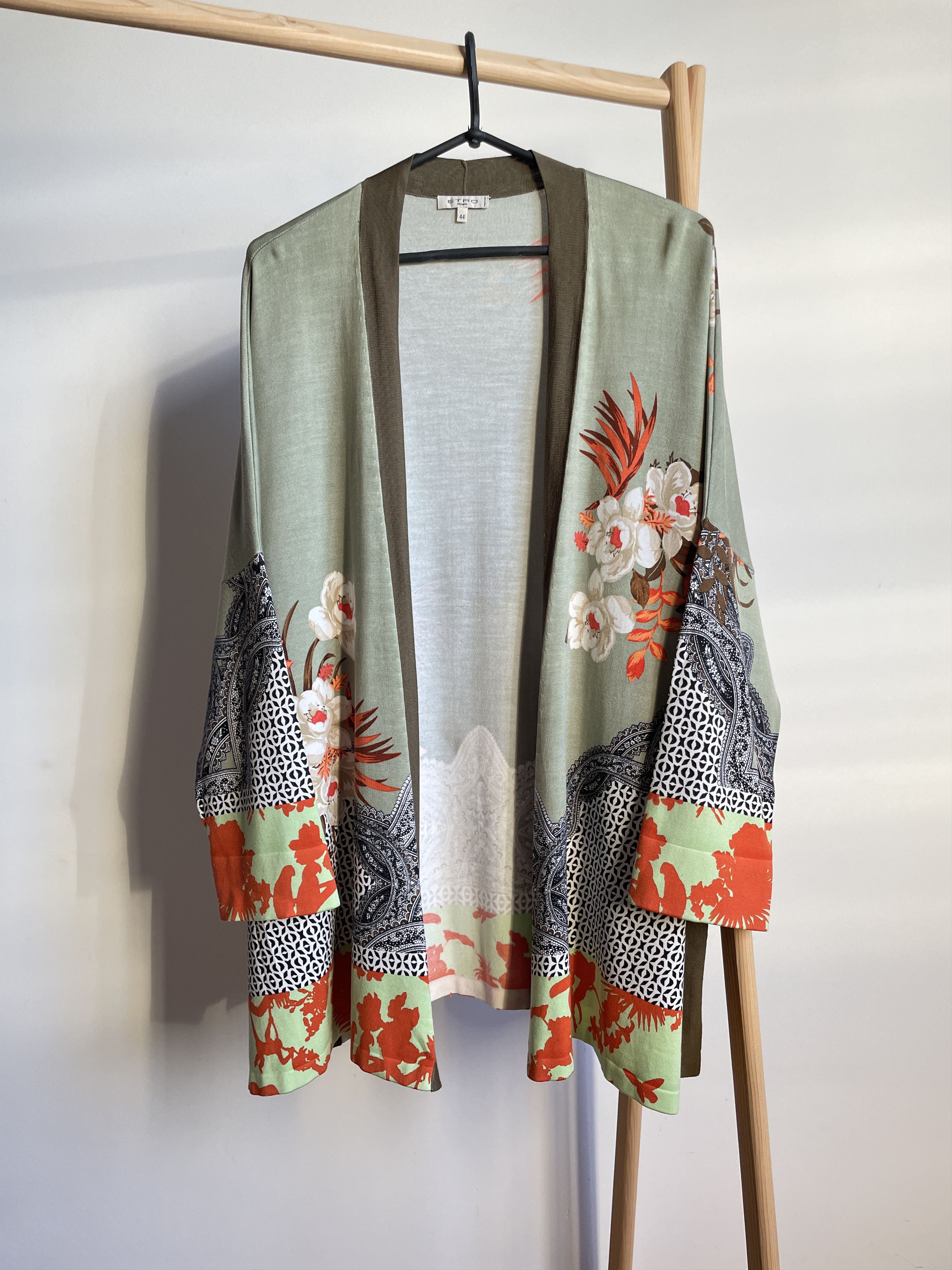 Etro Womens Silk Blend Floral Open Front Kimono Cardigan