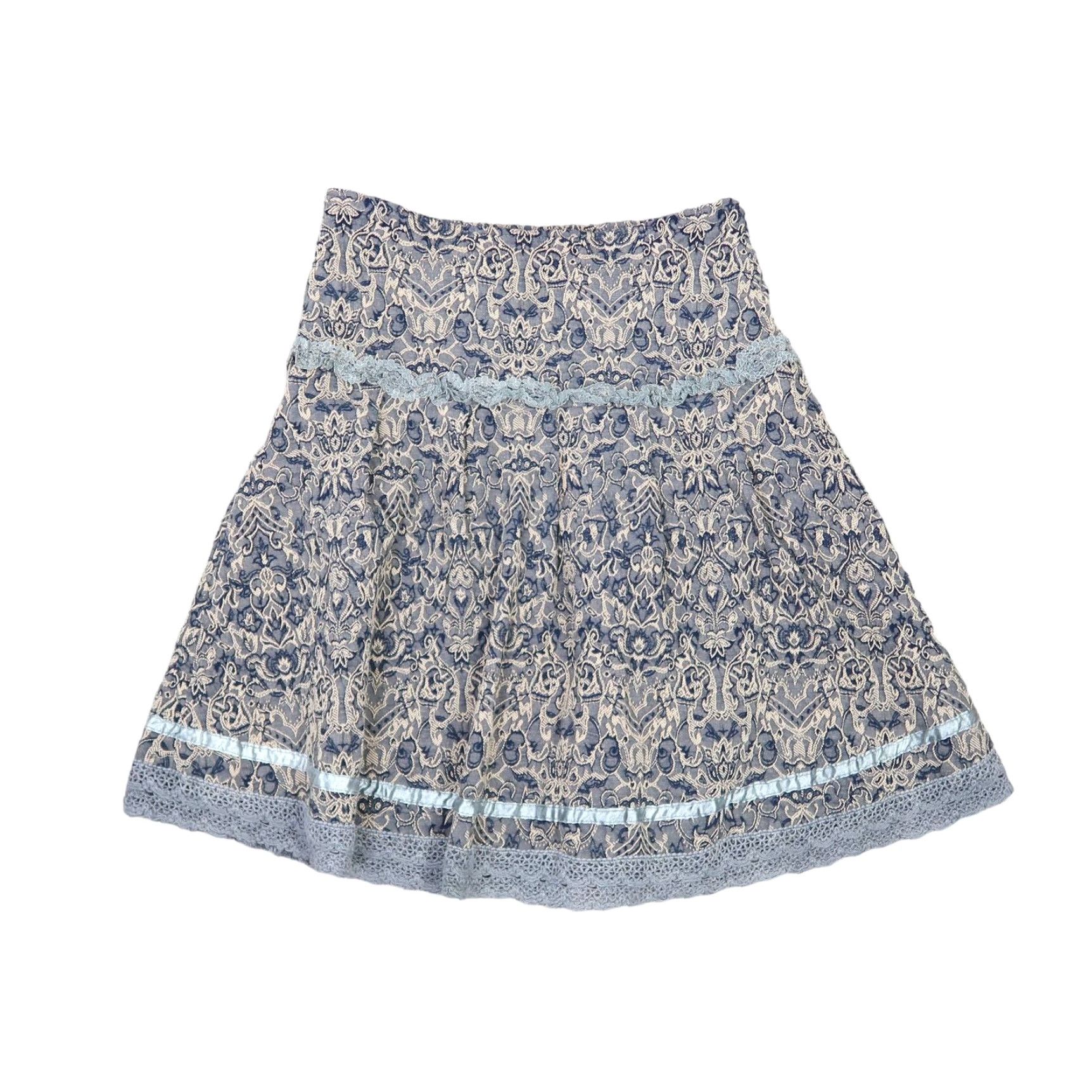 Vintage Rationell blue and cream damask lace print mini skirt M Size 32" / US 10 / IT 46 - 3 Thumbnail