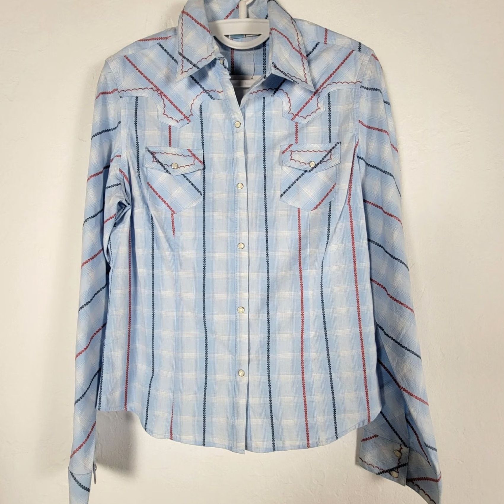 Vintage VINTAGE Cowgirl Up Womens Long-Sleeve Embroidered Snap Western Plaid Shirt Large New Size L / US 10 / IT 46 - 2 Thumbnail